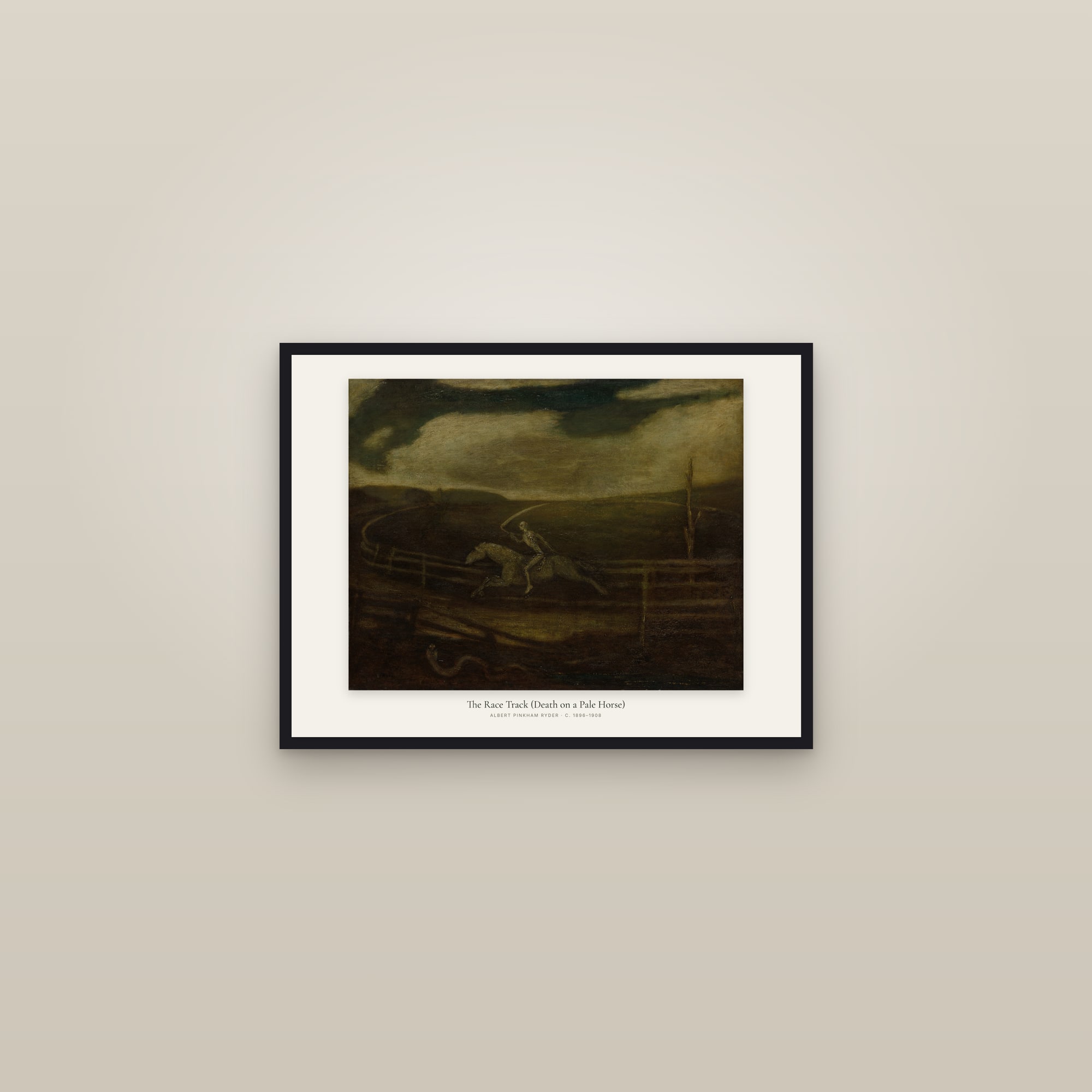 The Race Track (Death on a Pale Horse) — framed in a gallery setting