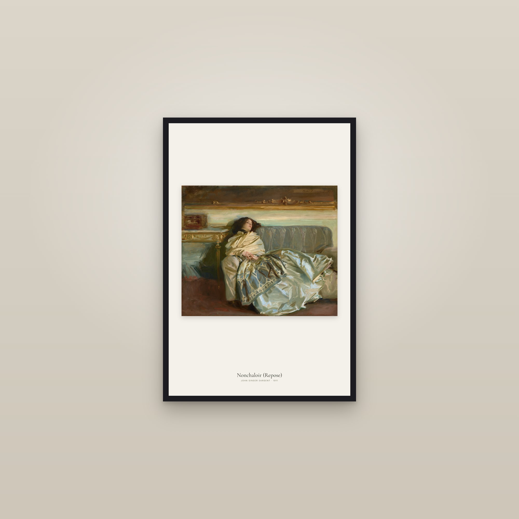 Nonchaloir (Repose) — framed in a gallery setting
