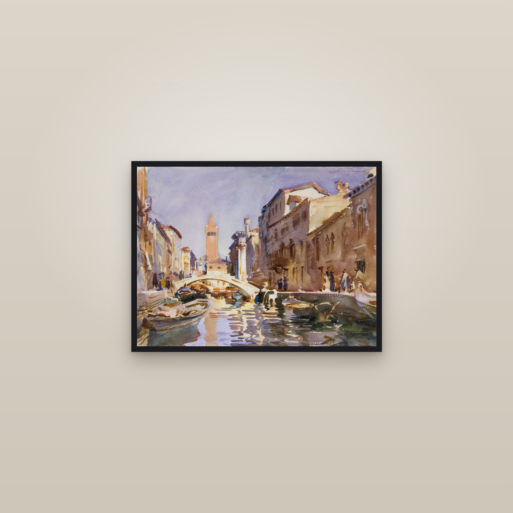 Venetian Canal (Full) — Full-Bleed Edition — framed in a gallery setting
