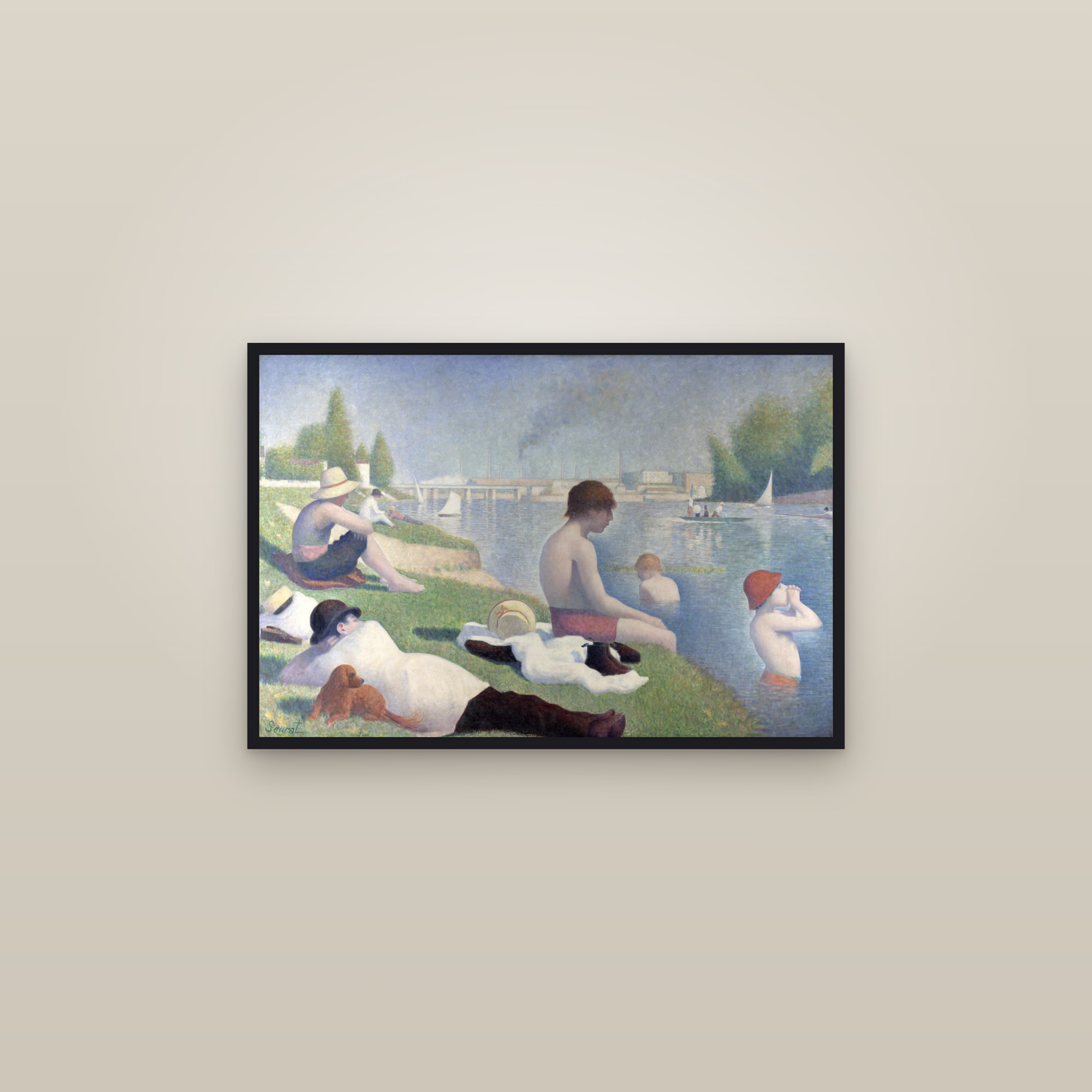 Bathers at Asnières (Full) — Full-Bleed Edition — framed in a gallery setting