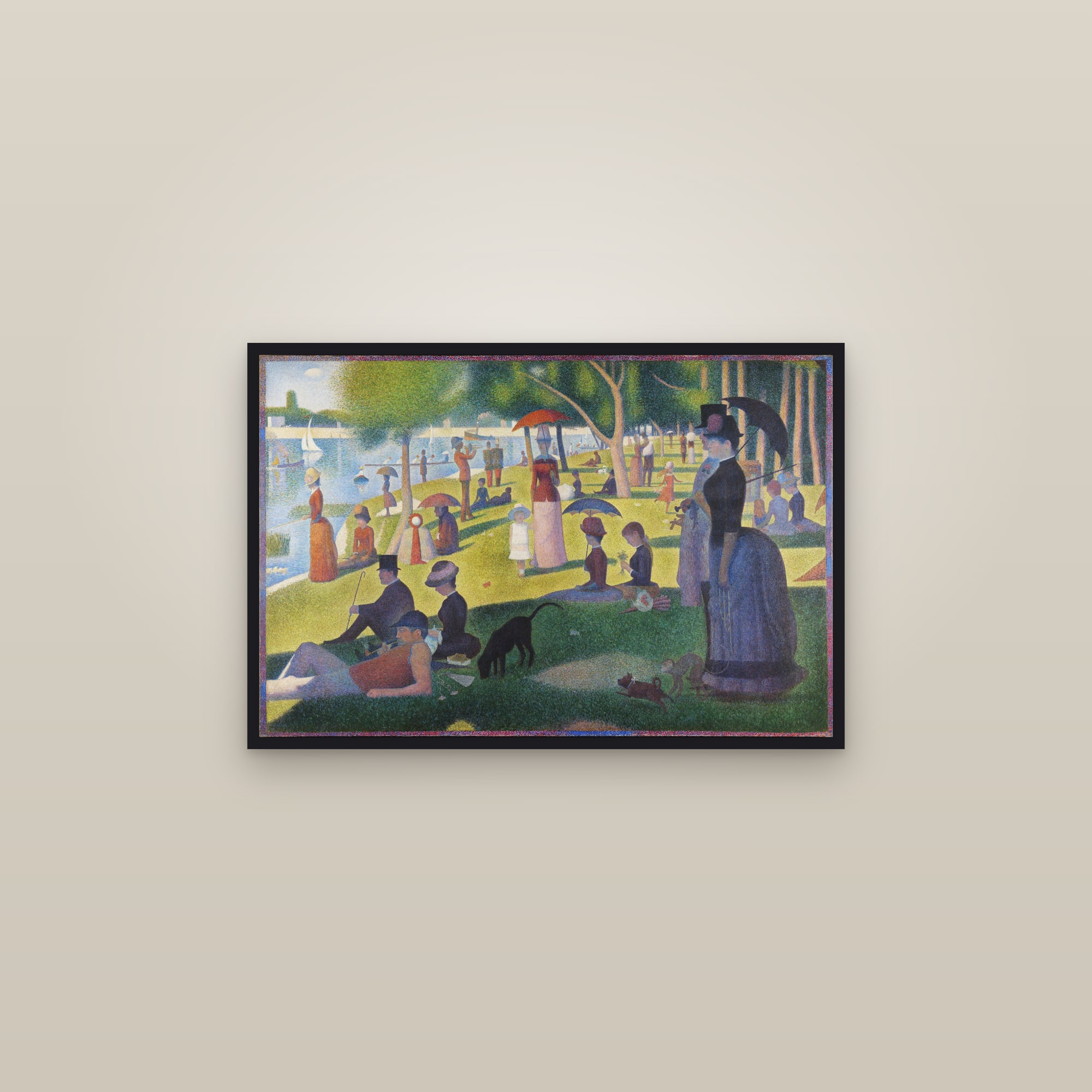 A Sunday on La Grande Jatte (Full) — Full-Bleed Edition — framed in a gallery setting