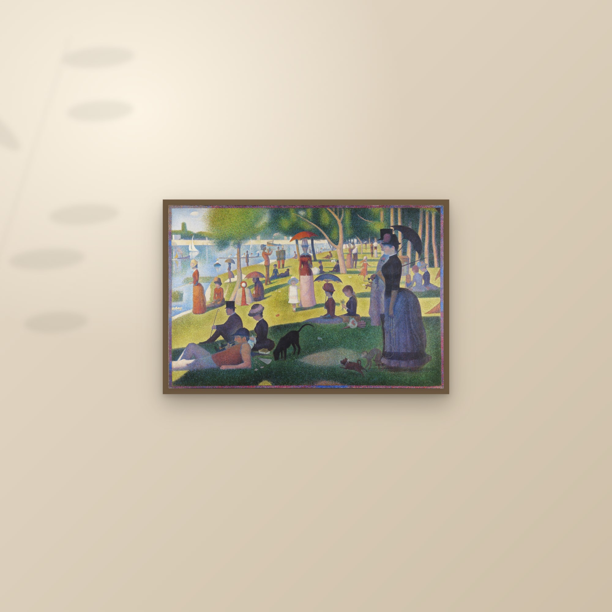 A Sunday on La Grande Jatte (Full) — Full-Bleed Edition — framed and styled on a sunlit wall