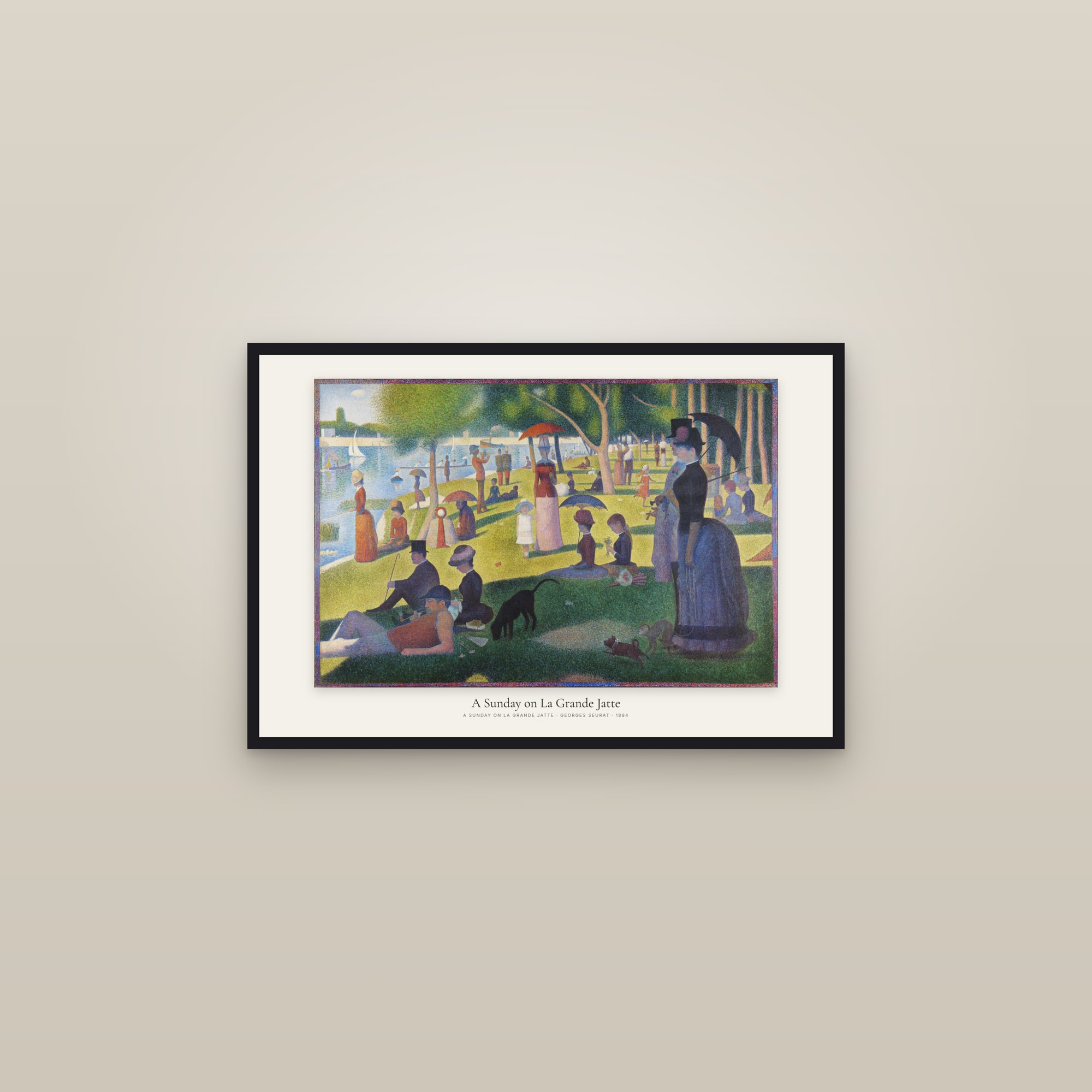 A Sunday on La Grande Jatte — framed in a gallery setting