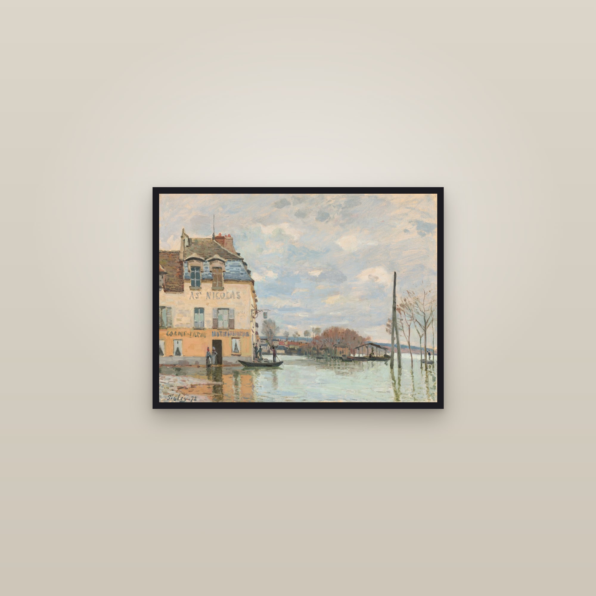 Flood at Port-Marly (Full) — Full-Bleed Edition — framed in a gallery setting
