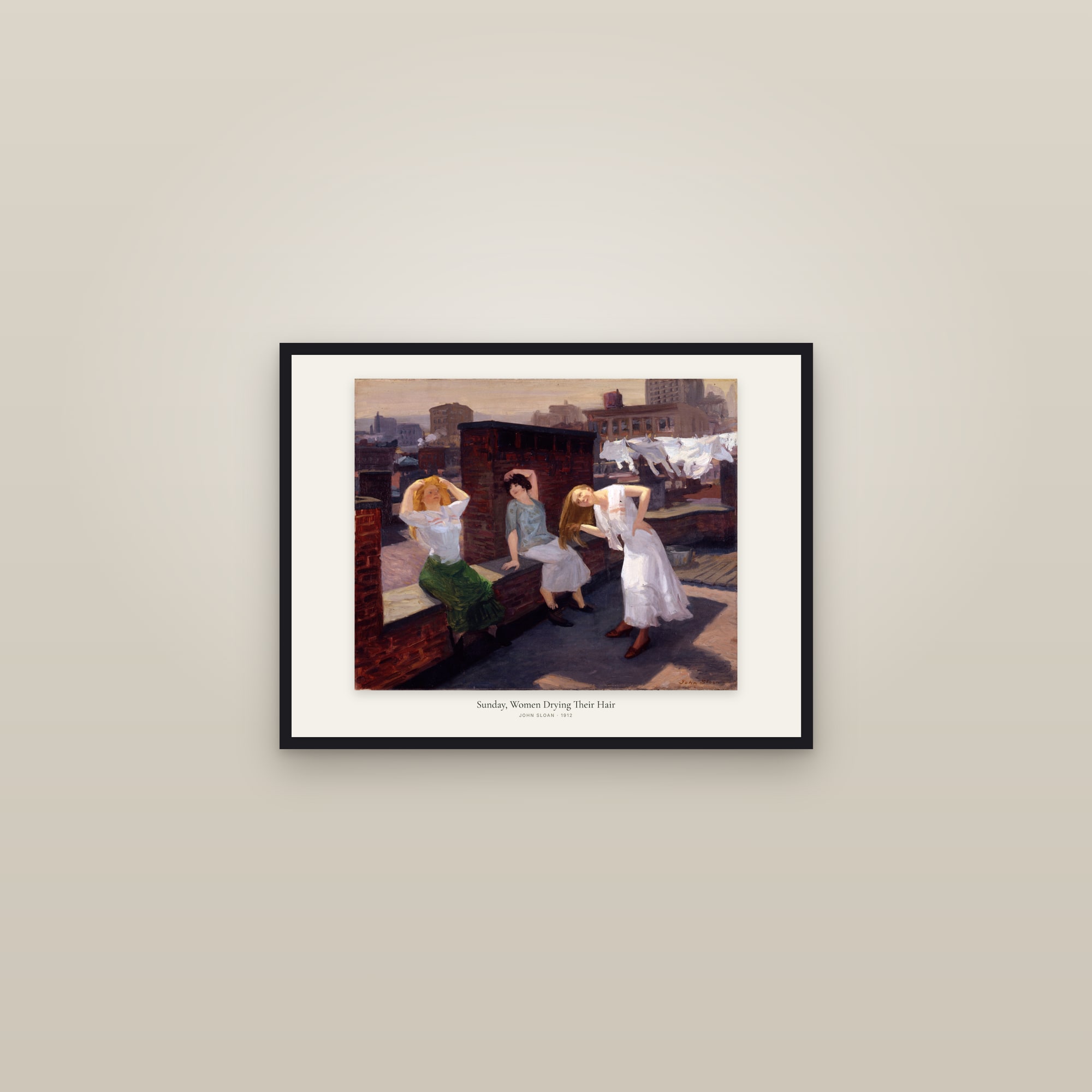 Sunday, Women Drying Their Hair — framed in a gallery setting