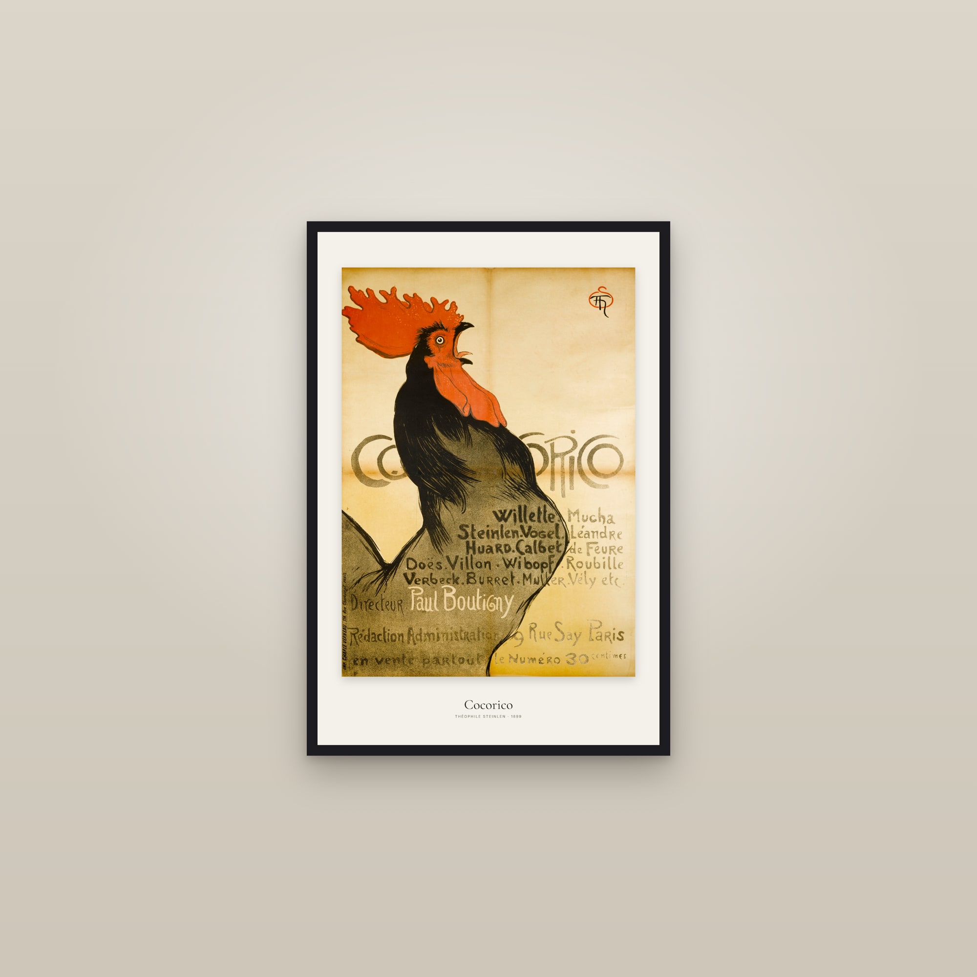 Cocorico — framed in a gallery setting