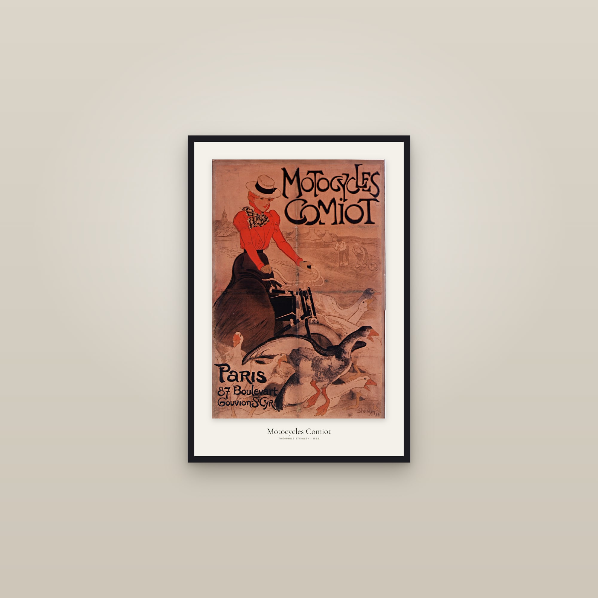 Motocycles Comiot — framed in a gallery setting