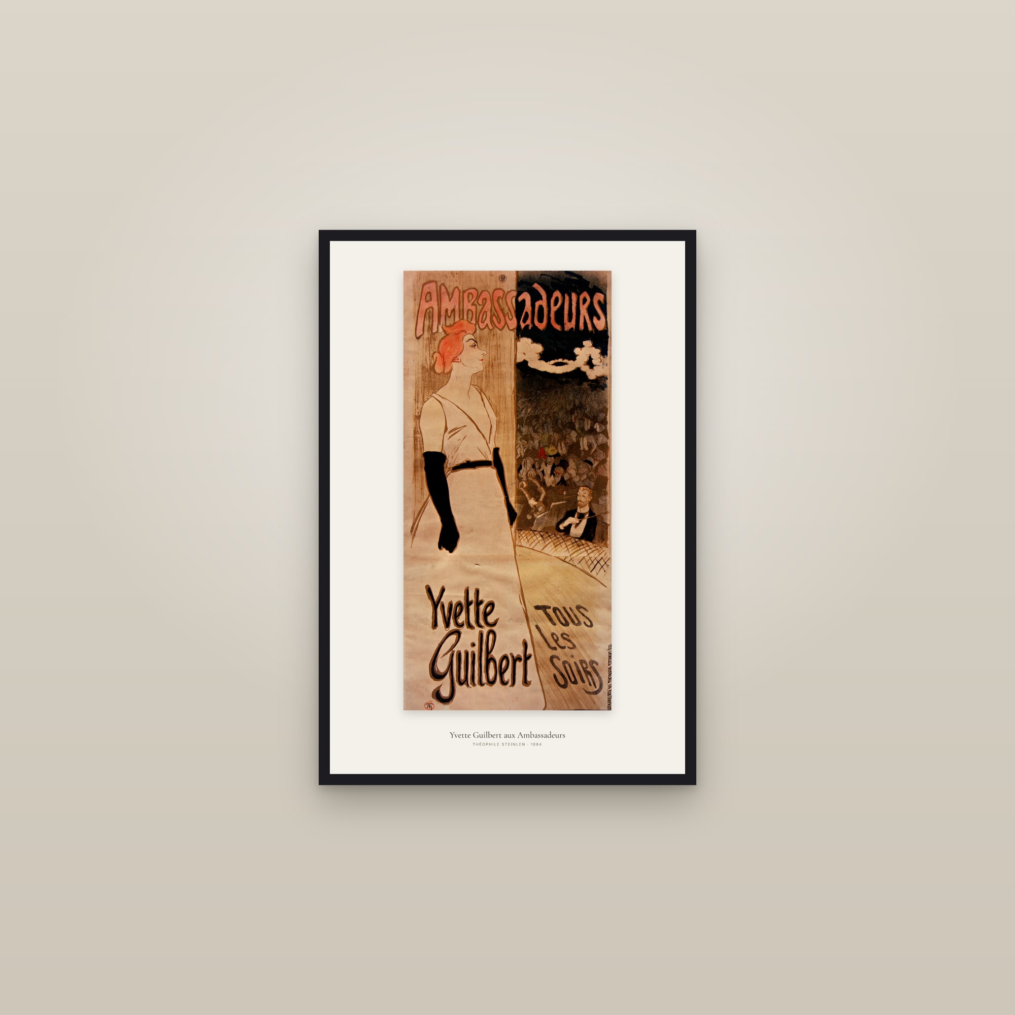 Yvette Guilbert aux Ambassadeurs — framed in a gallery setting