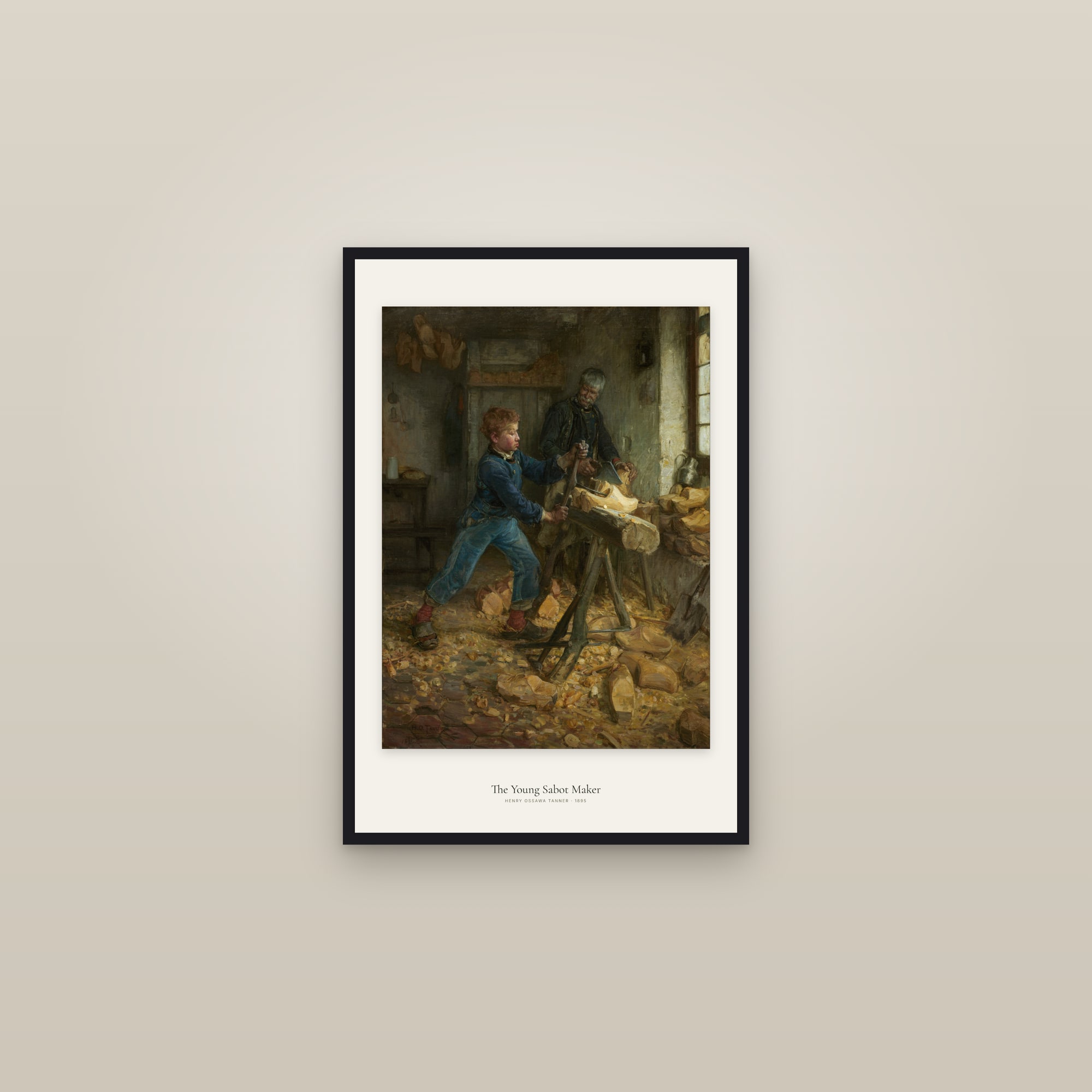 The Young Sabot Maker — framed in a gallery setting