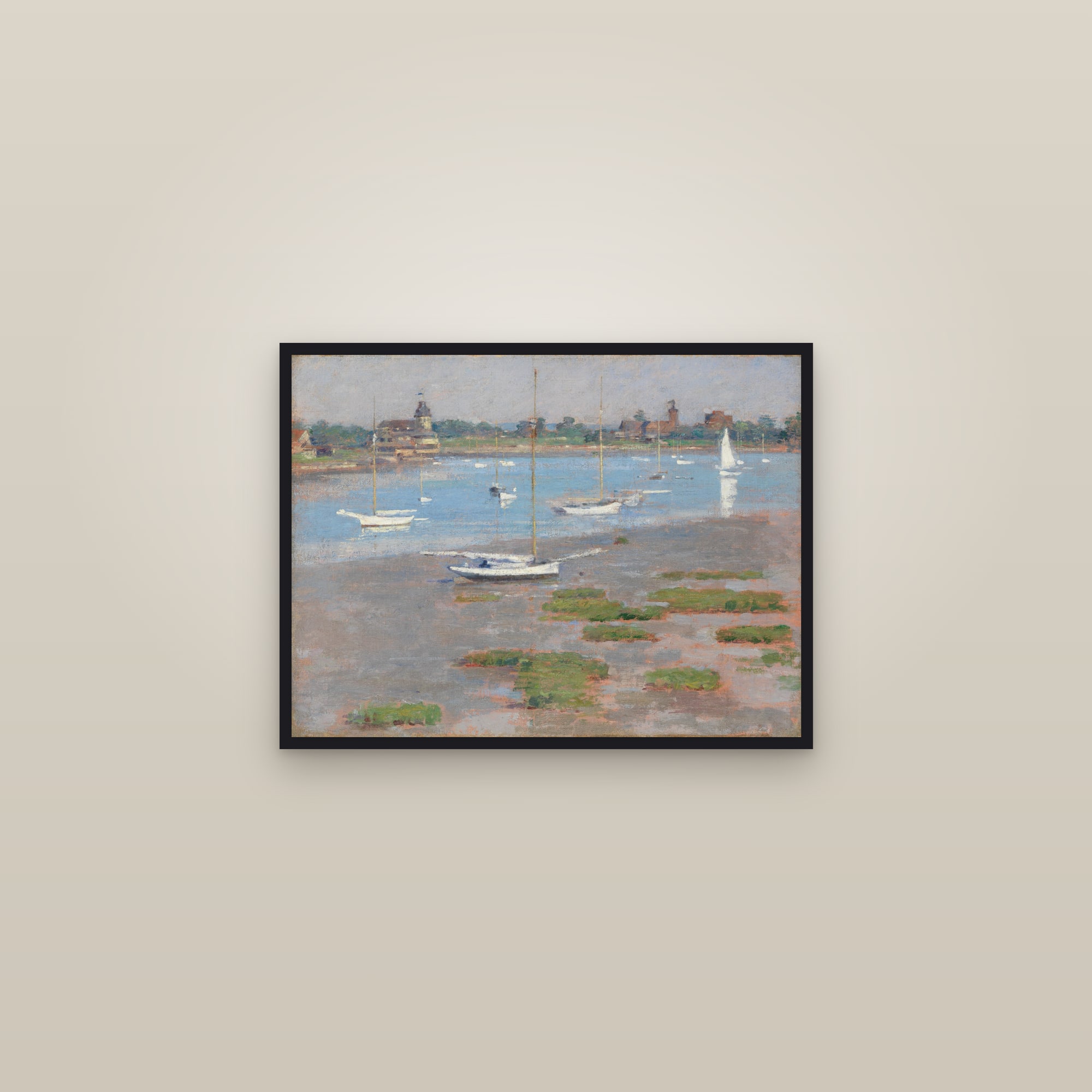 Low Tide, Riverside Yacht Club (Full) — Full-Bleed Edition — framed in a gallery setting