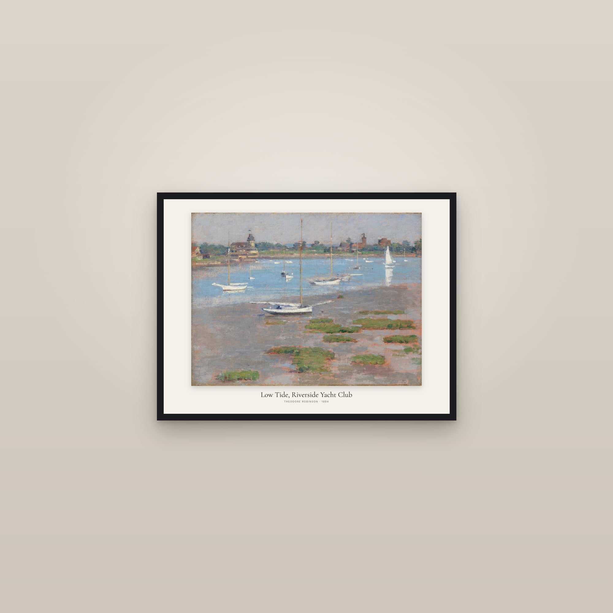 Low Tide, Riverside Yacht Club — framed in a gallery setting