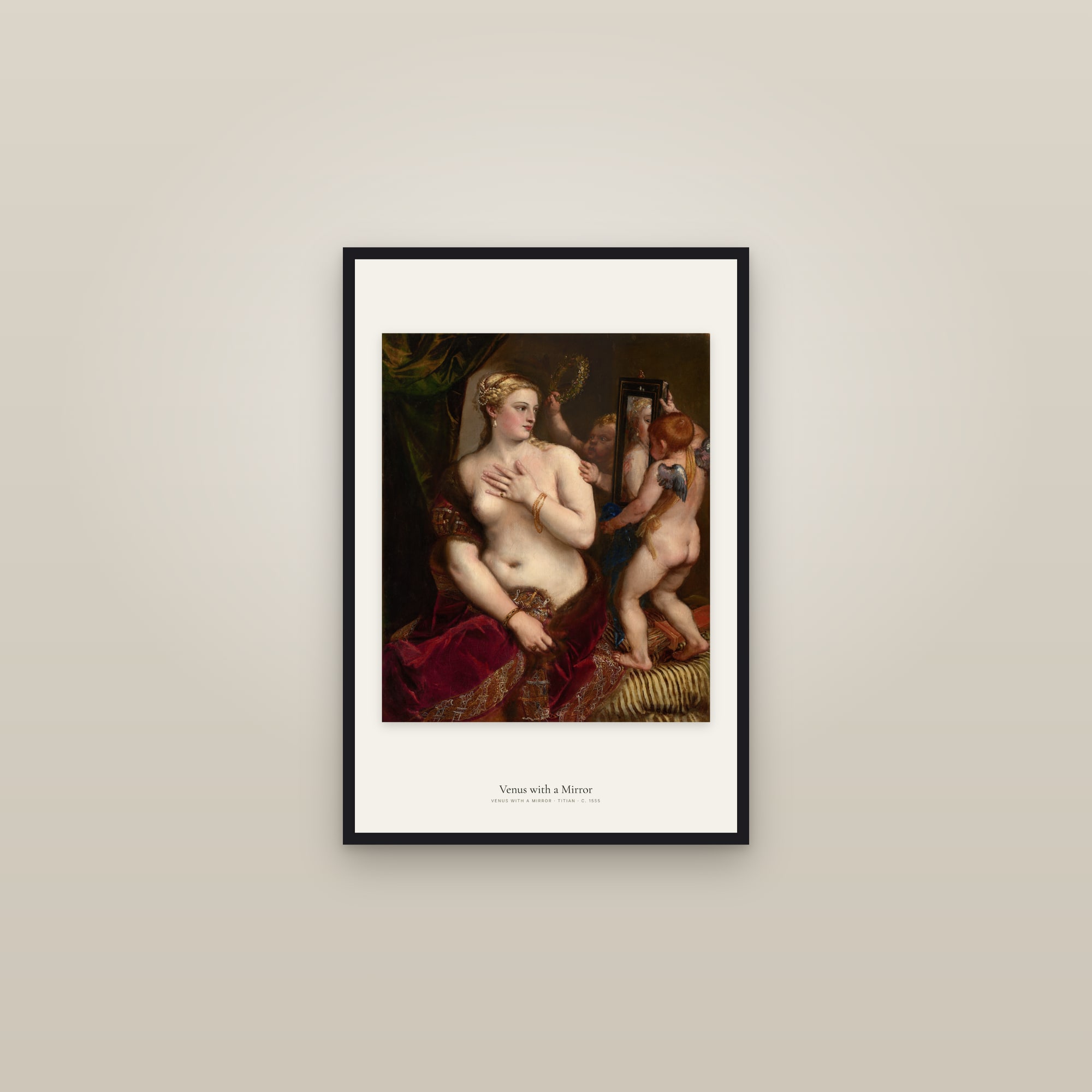 Venus with a Mirror — framed in a gallery setting