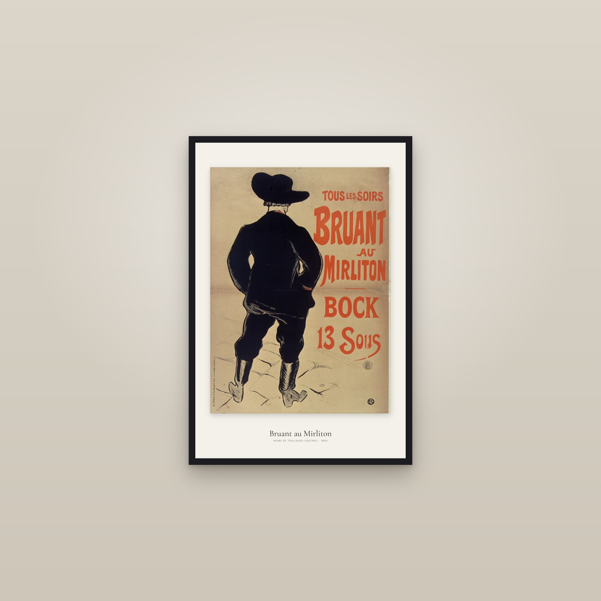 Bruant au Mirliton — framed in a gallery setting