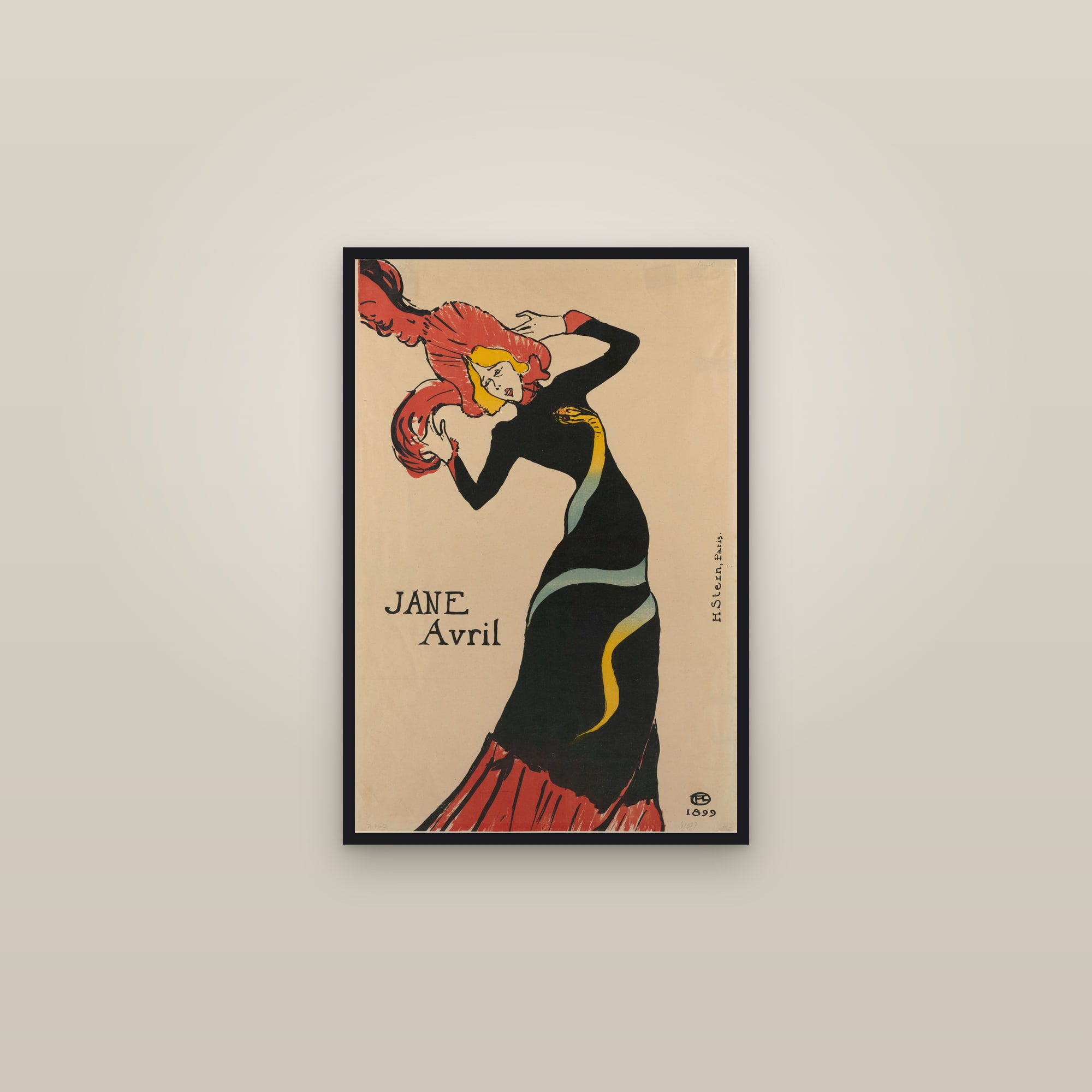 Jane Avril (1899) (Full) — Full-Bleed Edition — framed in a gallery setting
