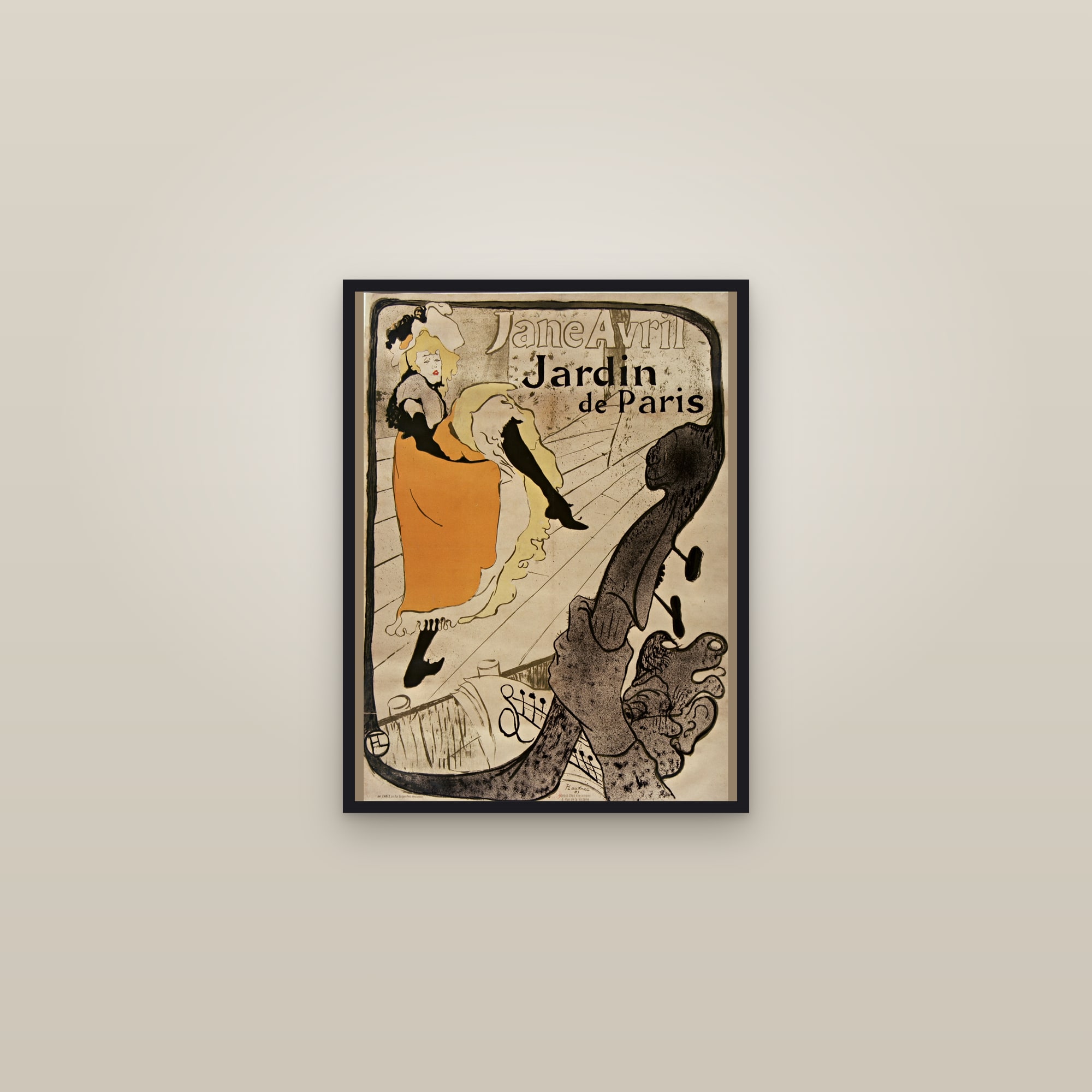 Jane Avril (Jardin de Paris) — Full-Bleed Edition — framed in a gallery setting