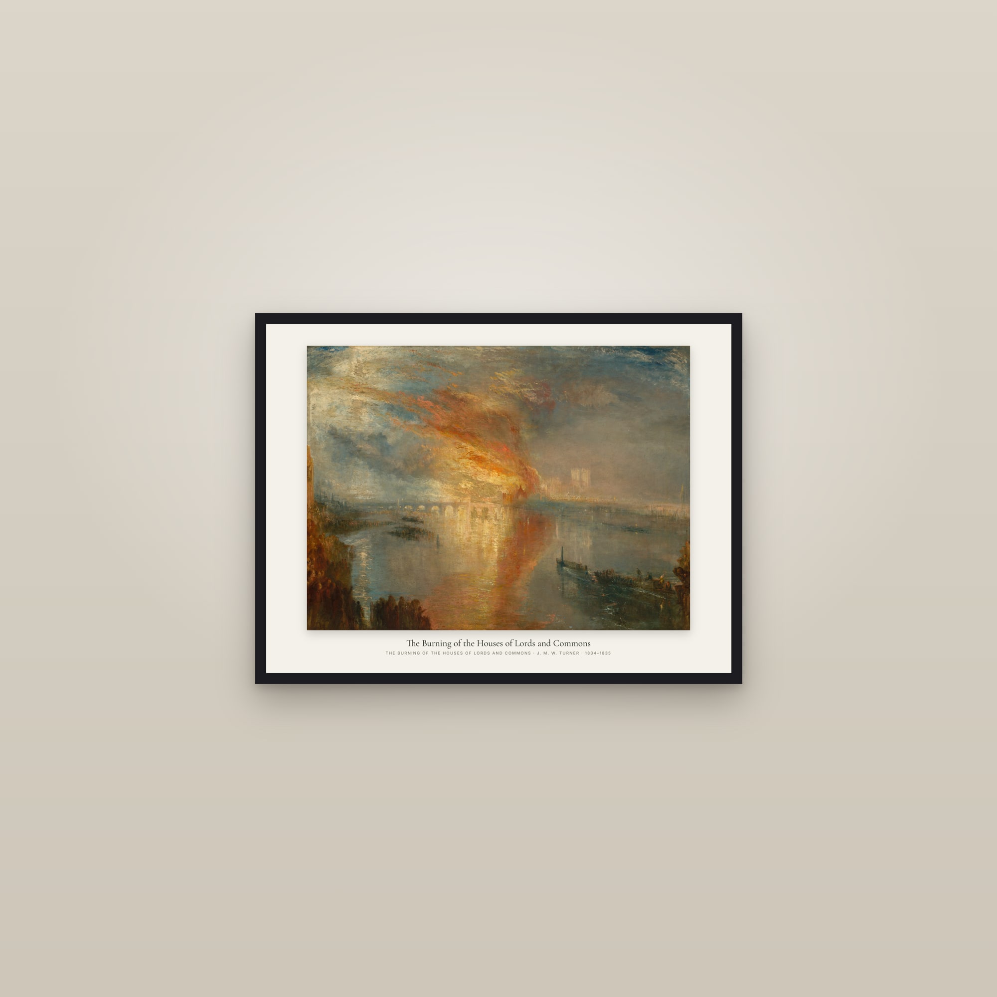 Burning of Parliament (Cleveland) — framed in a gallery setting