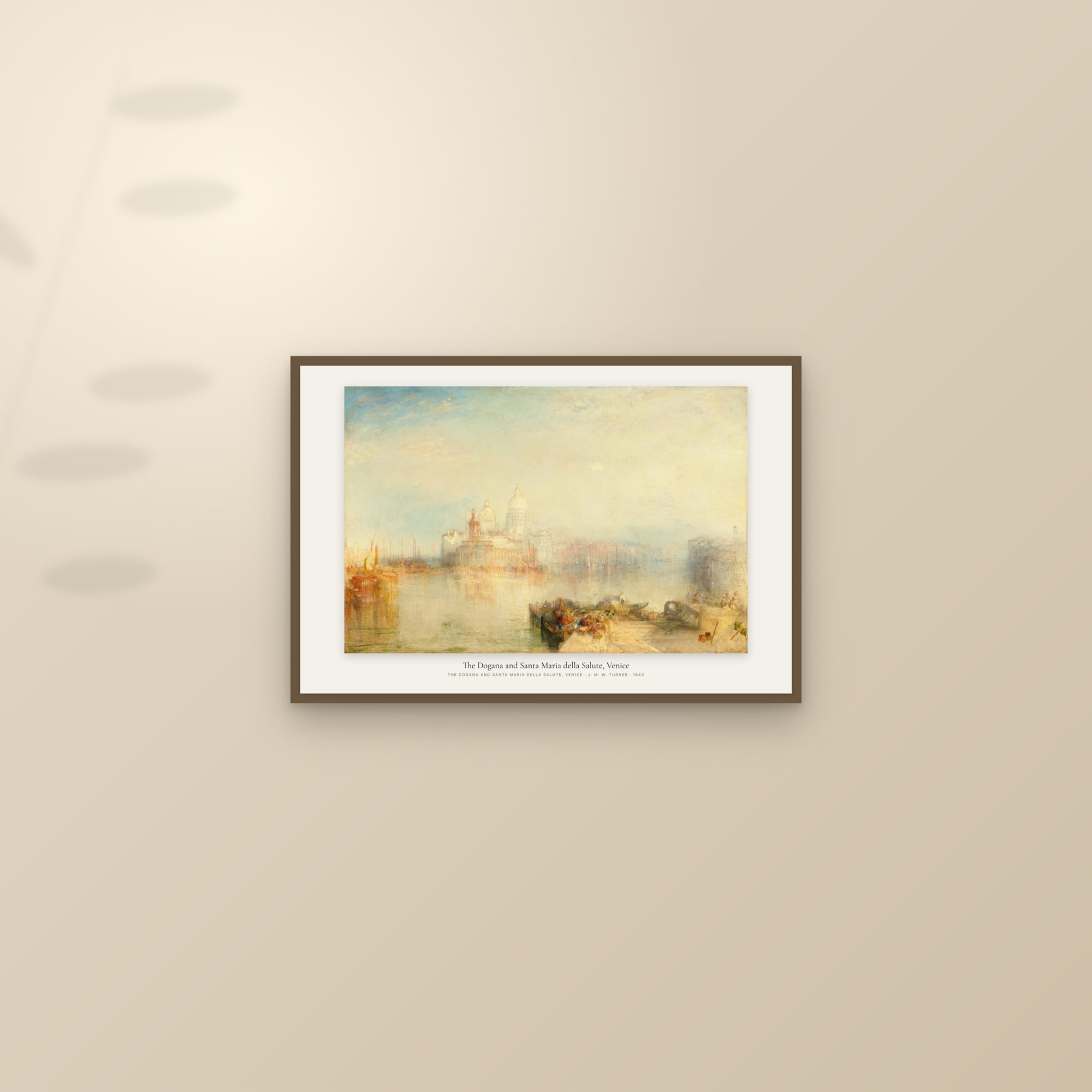 The Dogana and Santa Maria della Salute, Venice — framed and styled on a sunlit wall