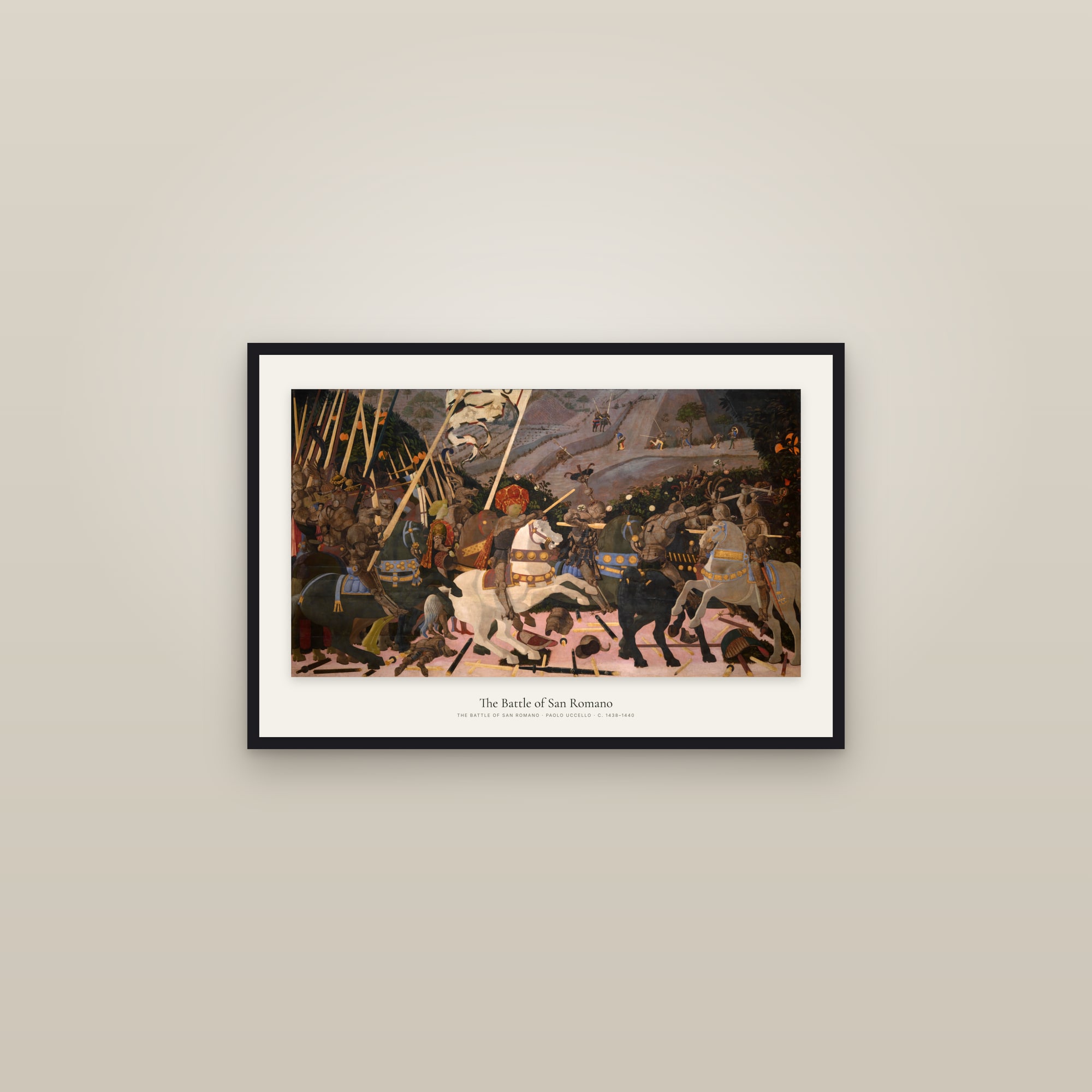 The Battle of San Romano — framed in a gallery setting
