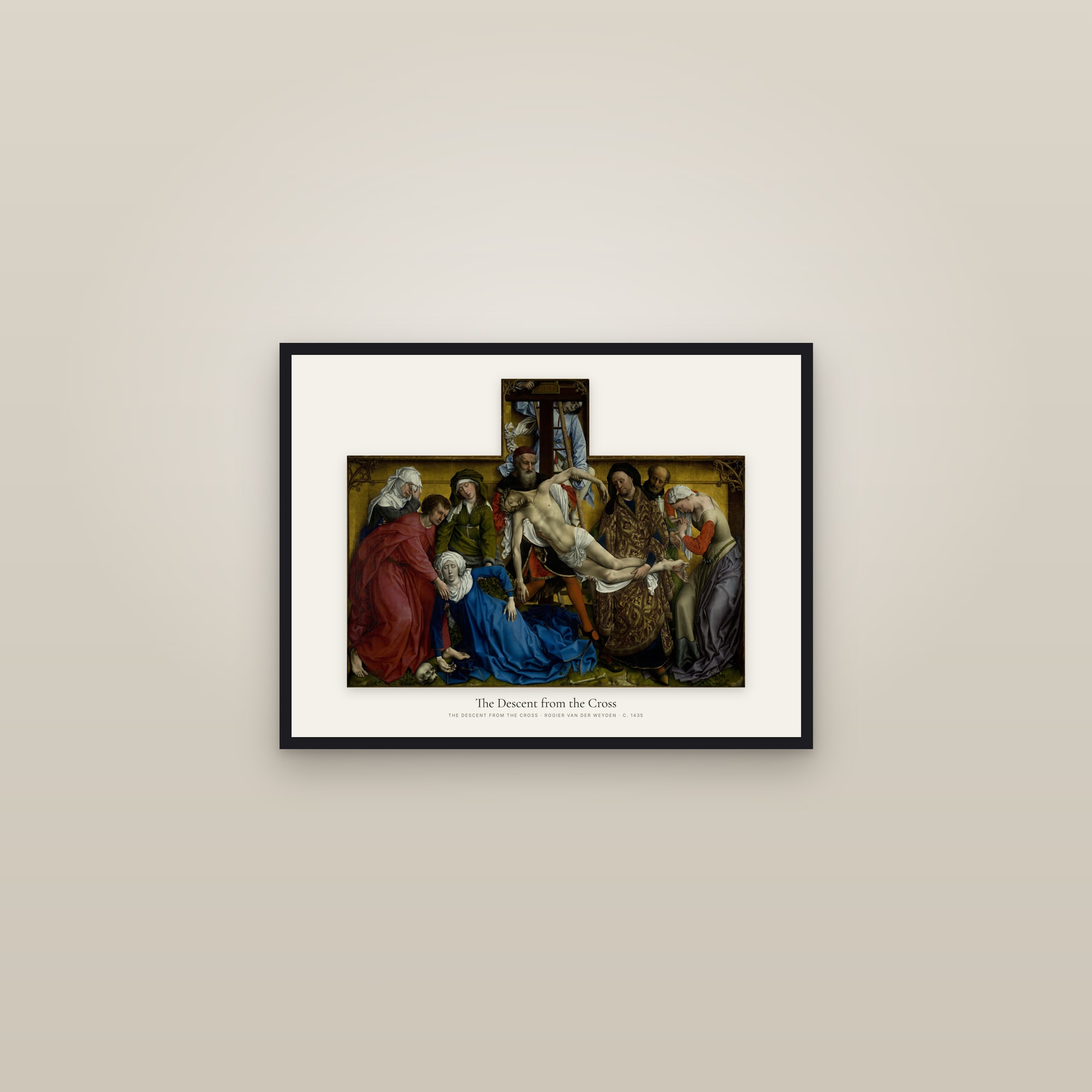 The Descent from the Cross — framed in a gallery setting