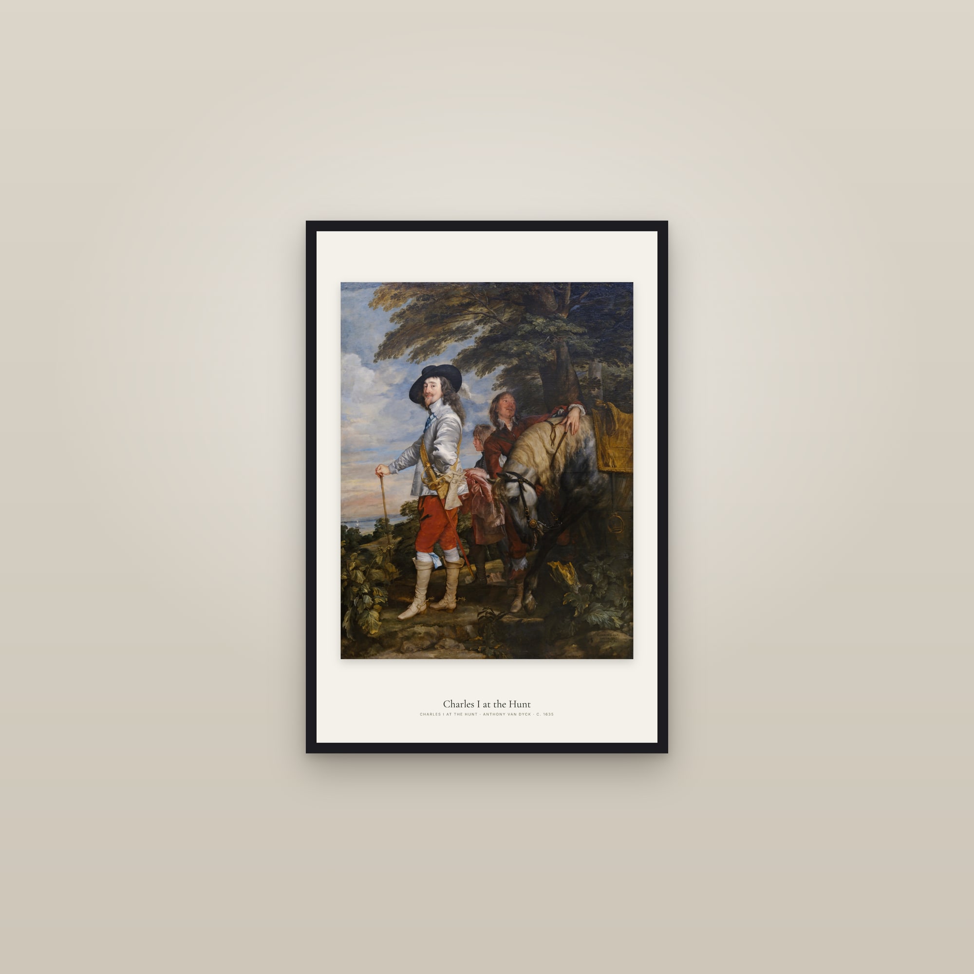 Charles I at the Hunt — framed in a gallery setting