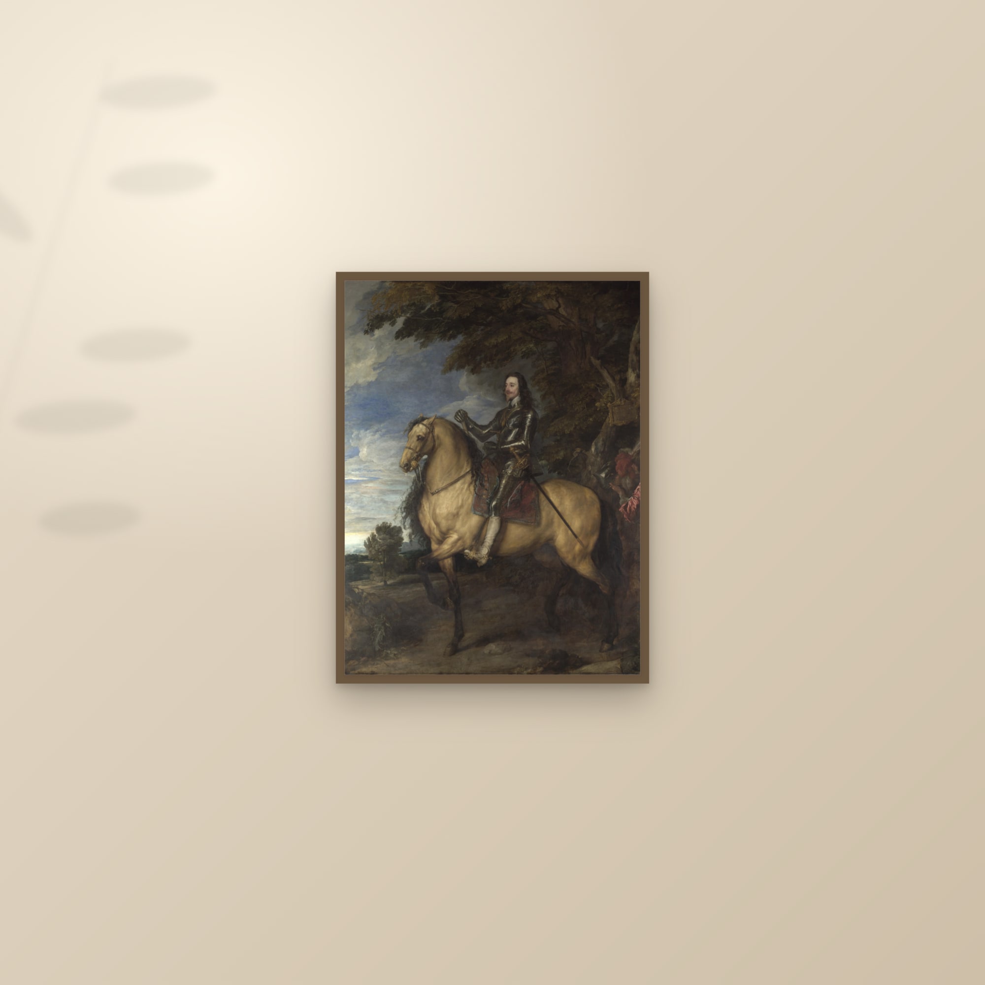 Equestrian Portrait of Charles I (Full) — Full-Bleed Edition — framed and styled on a sunlit wall