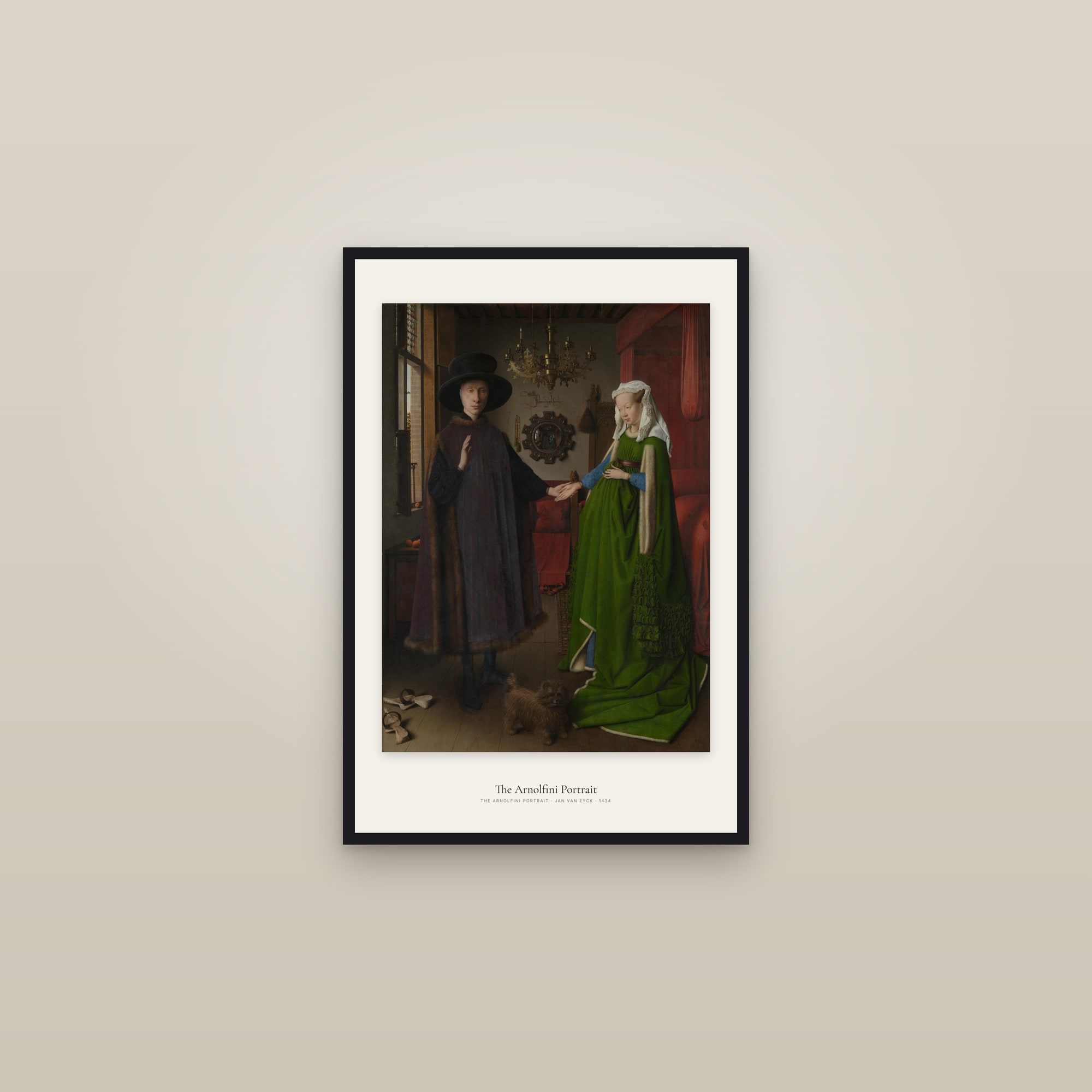The Arnolfini Portrait — framed in a gallery setting