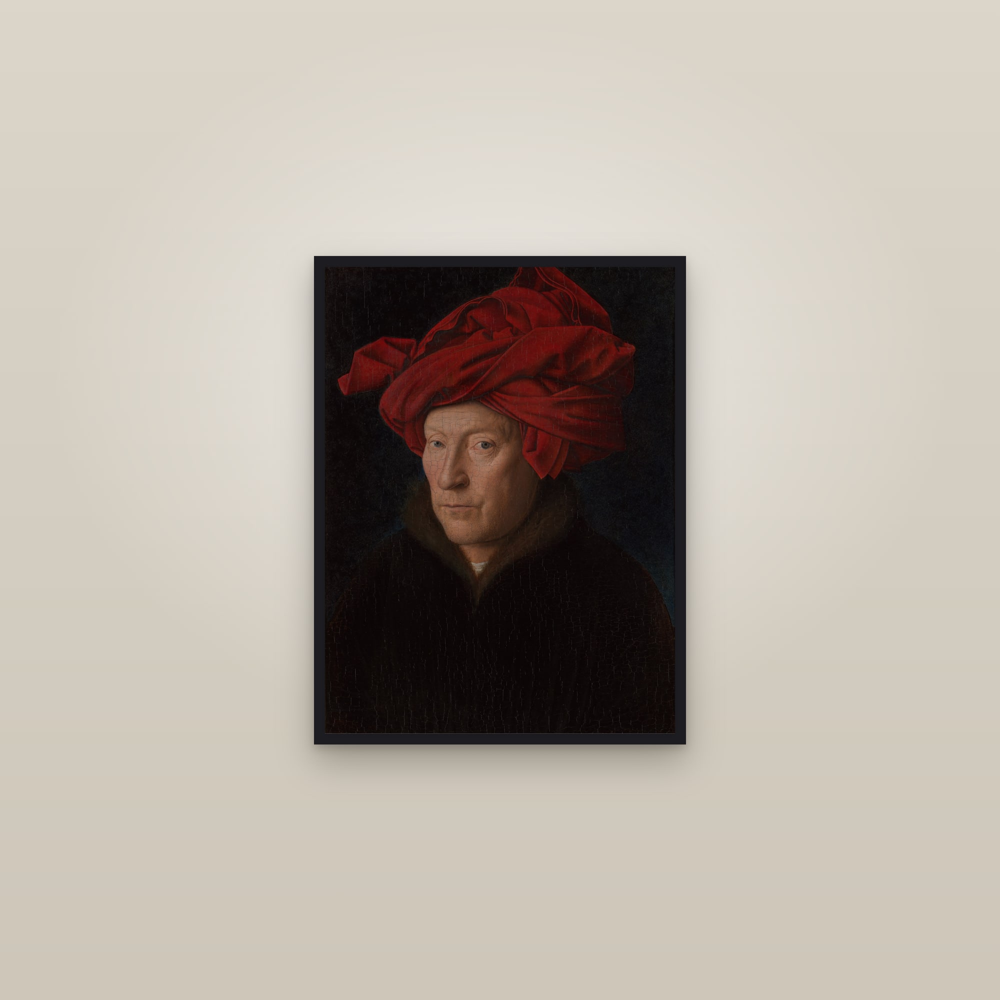 Portrait of a Man (Self-Portrait?), known as the Man in a Red Turban — Full-Bleed Edition — framed in a gallery setting