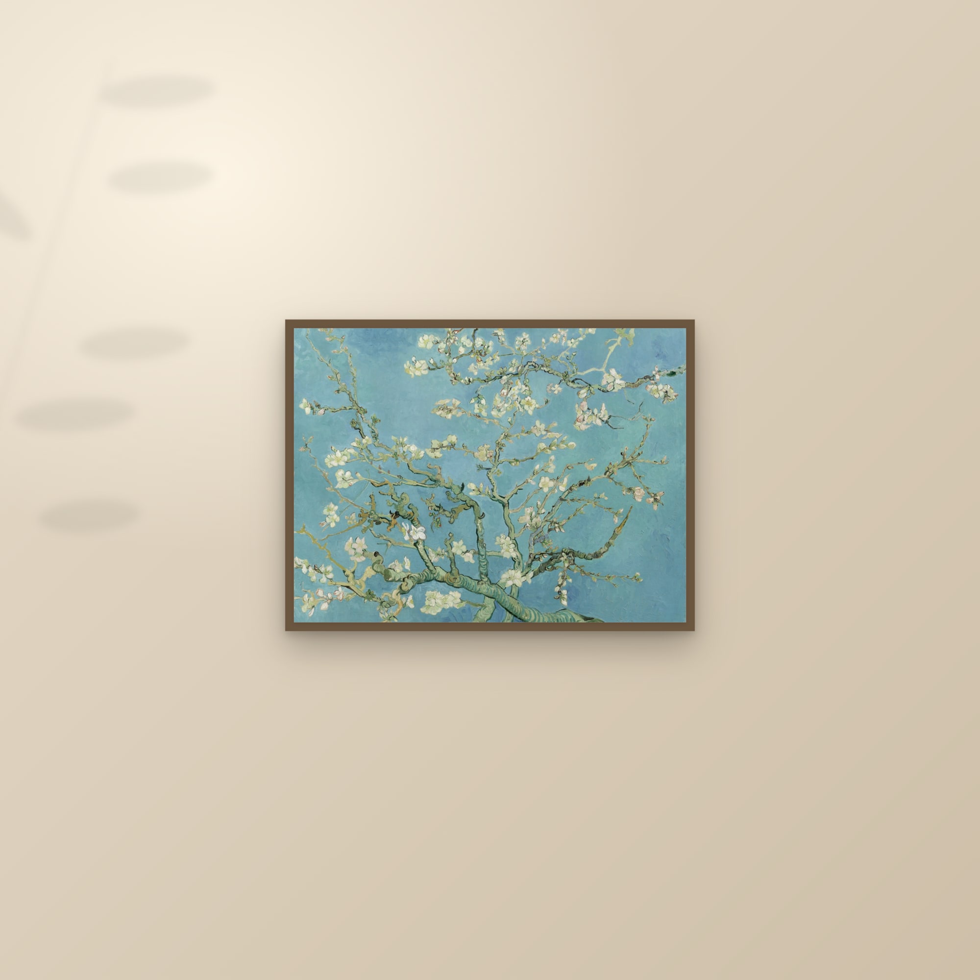 Almond Blossom (Full) — Full-Bleed Edition — framed and styled on a sunlit wall