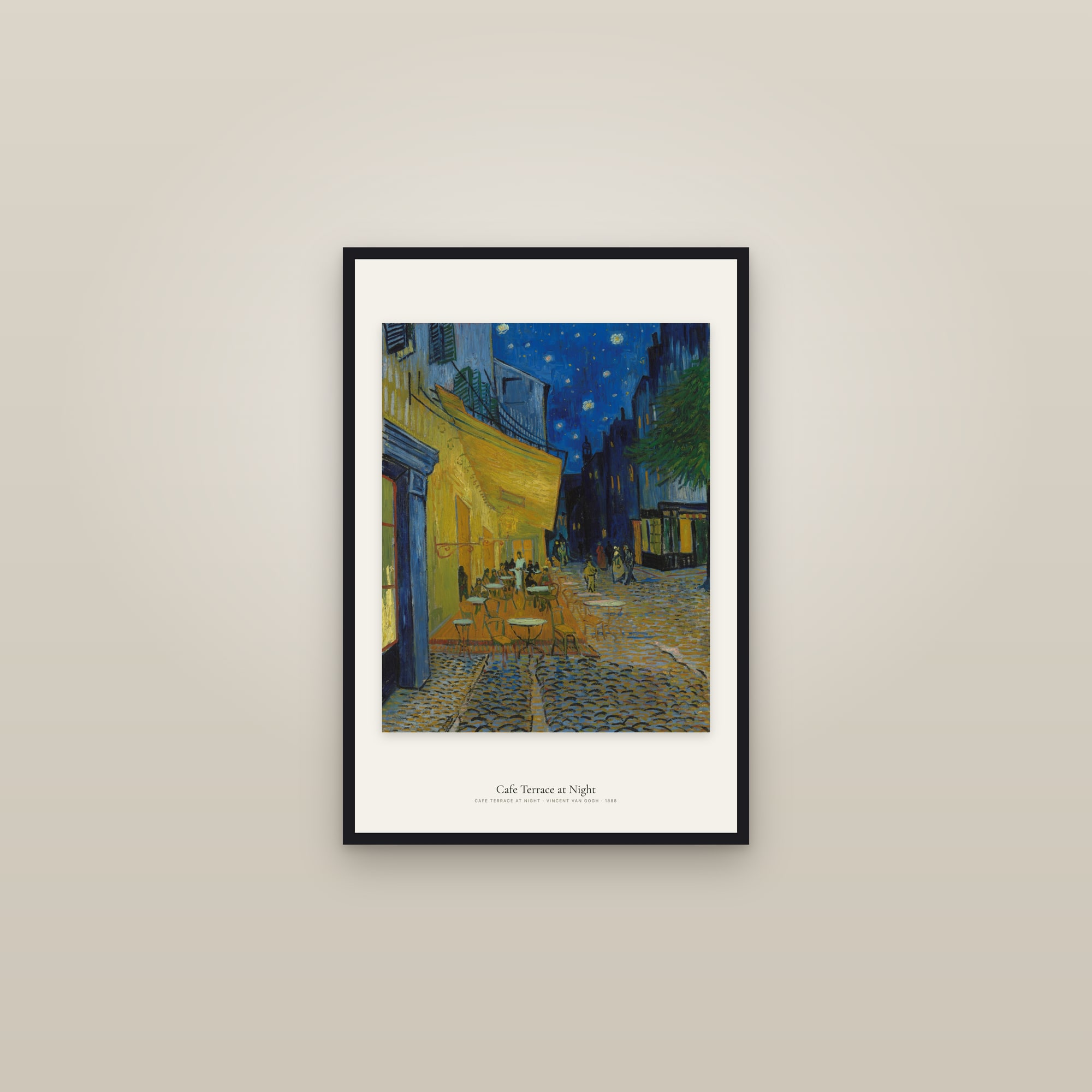 Cafe Terrace at Night — framed in a gallery setting