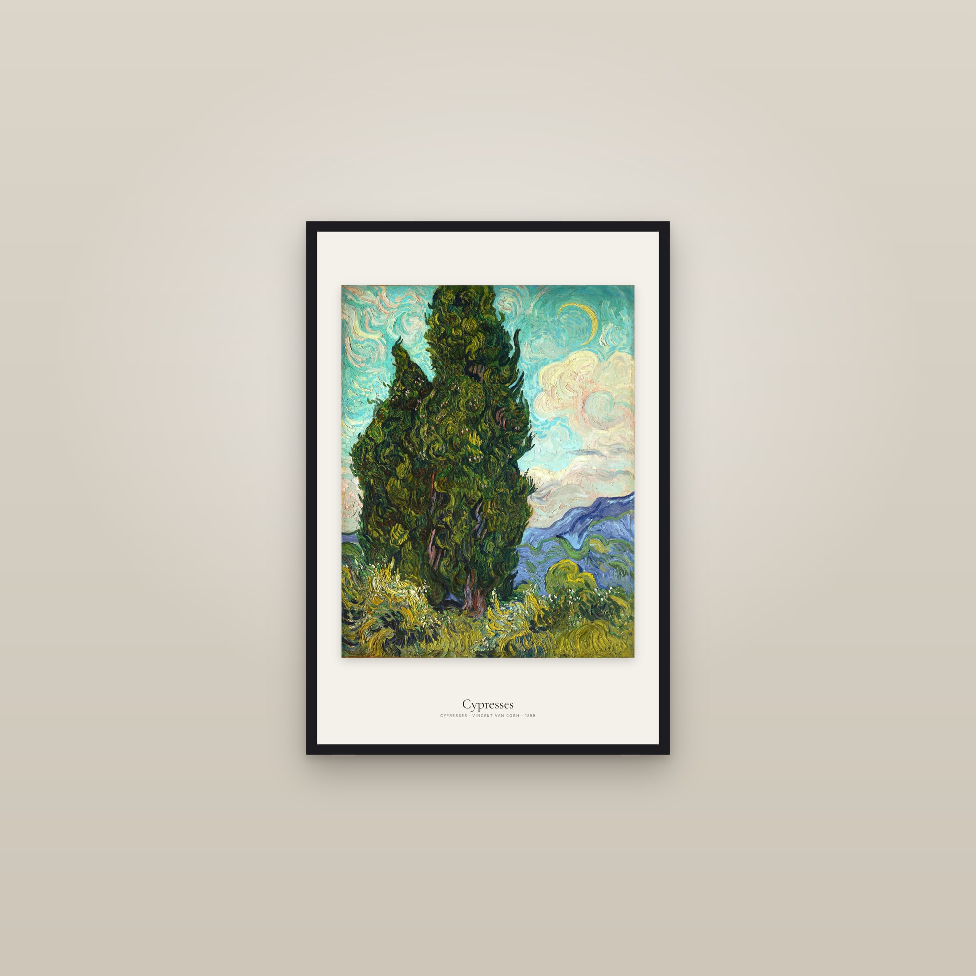 Cypresses — framed in a gallery setting