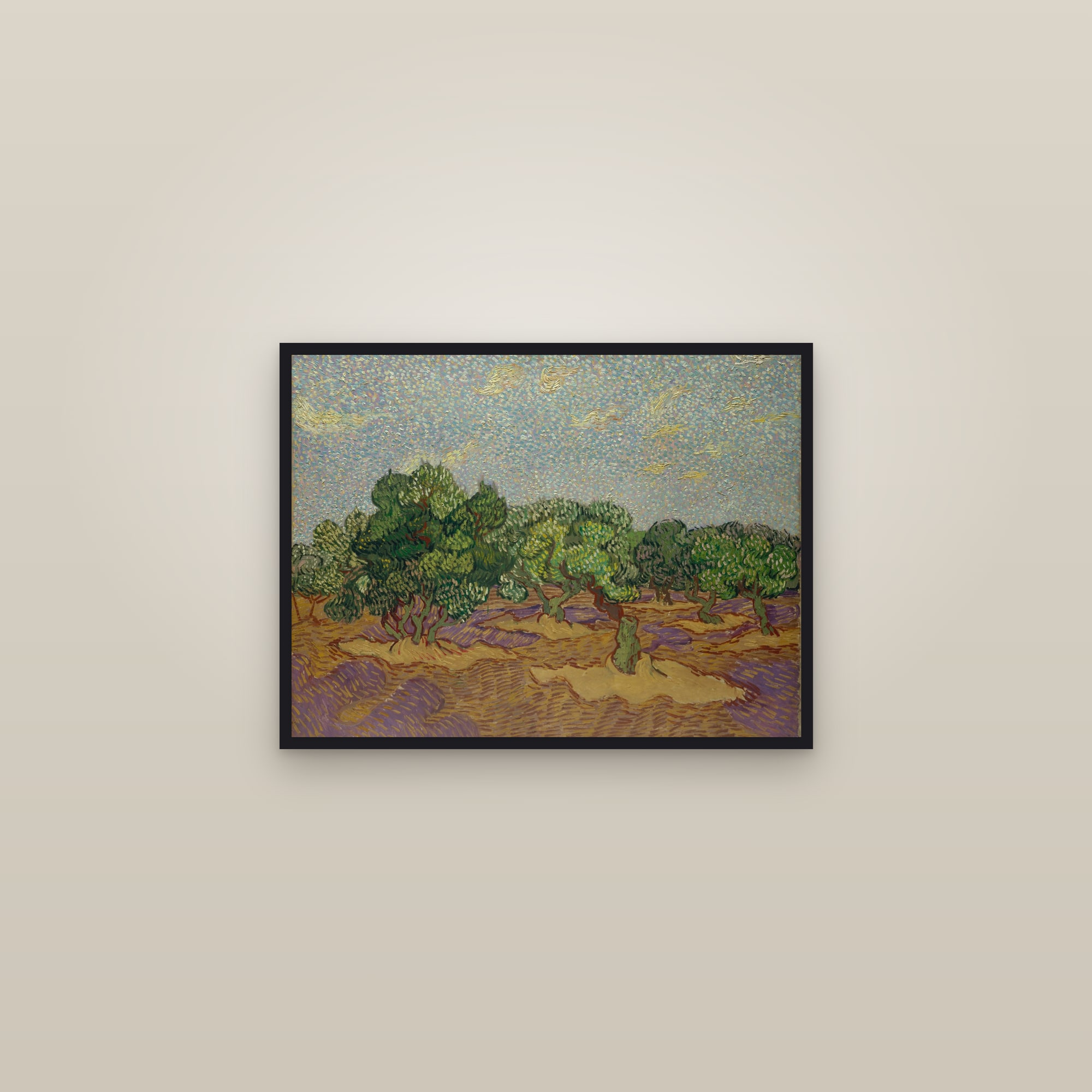 Olive Trees (Full) — Full-Bleed Edition — framed in a gallery setting