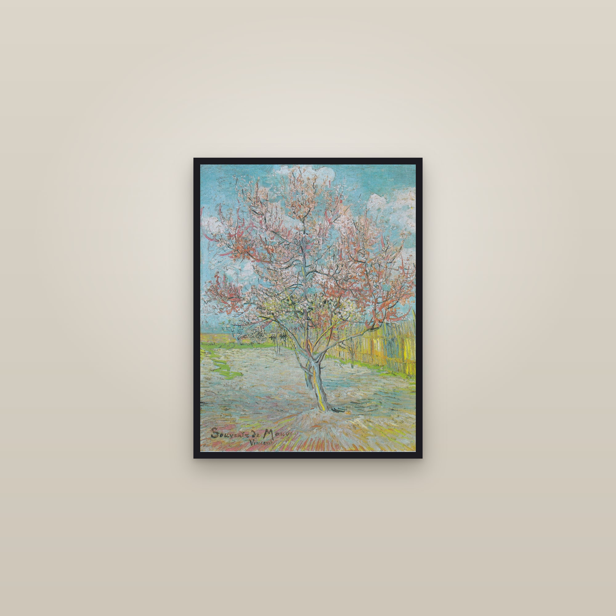 Pink Peach Trees (Souvenir de Mauve) — Full-Bleed Edition — framed in a gallery setting
