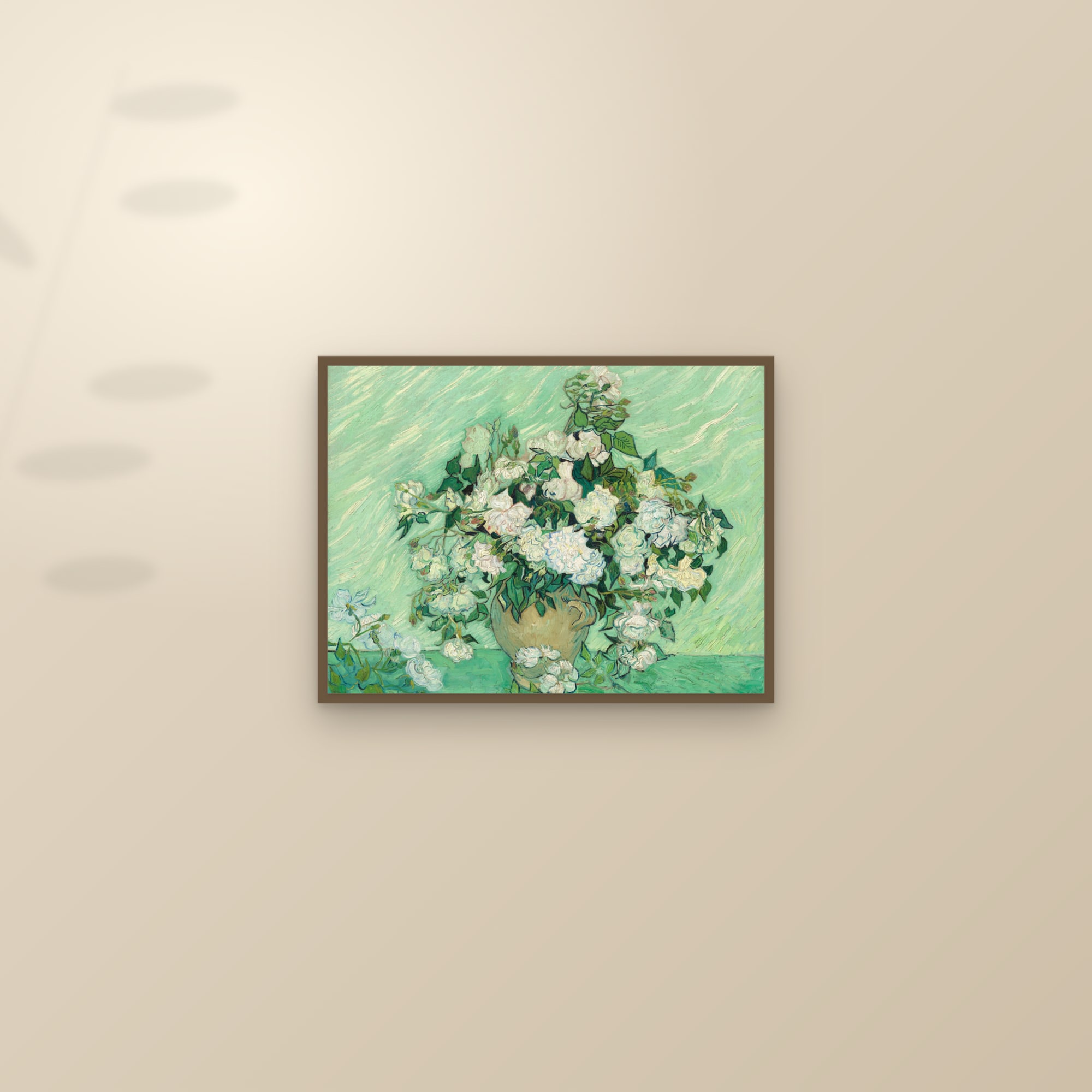 Roses (Art Van Gogh Full) — Full-Bleed Edition — framed and styled on a sunlit wall