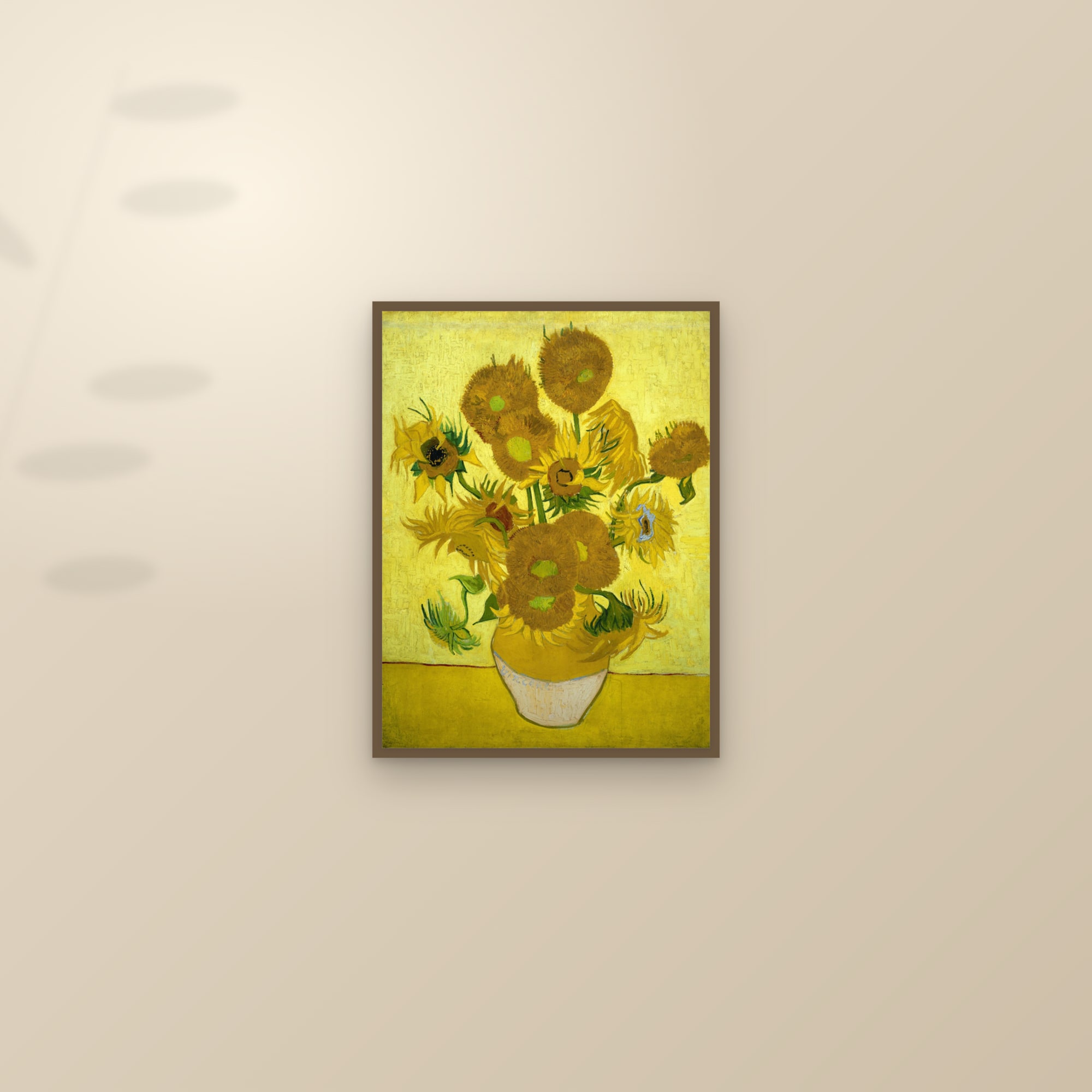 Sunflowers (Van Gogh Museum) (Full) — Full-Bleed Edition — framed and styled on a sunlit wall