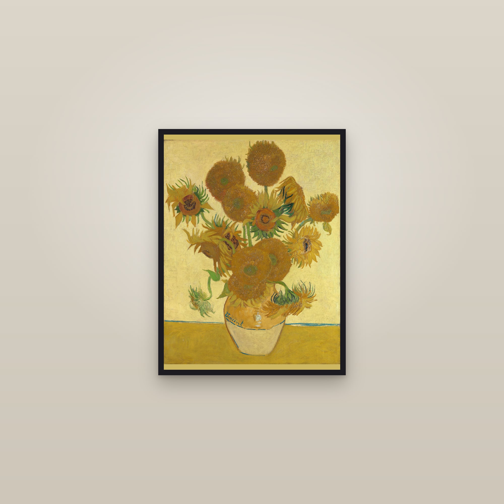Sunflowers (Full) — Full-Bleed Edition — framed in a gallery setting