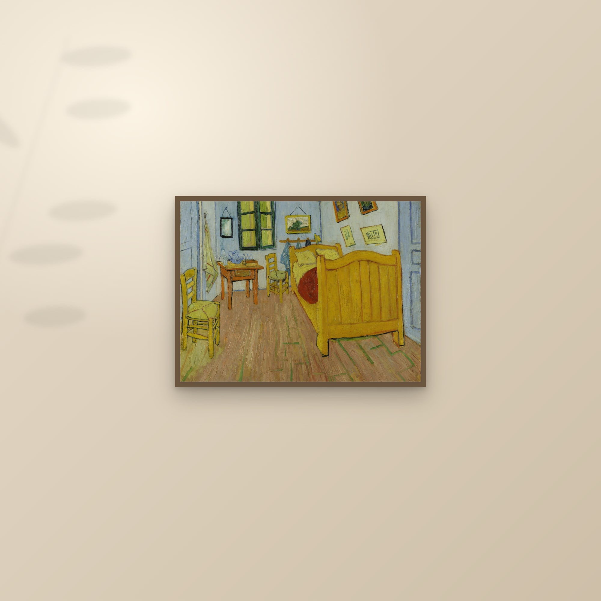 The Bedroom (Full) — Full-Bleed Edition — framed and styled on a sunlit wall