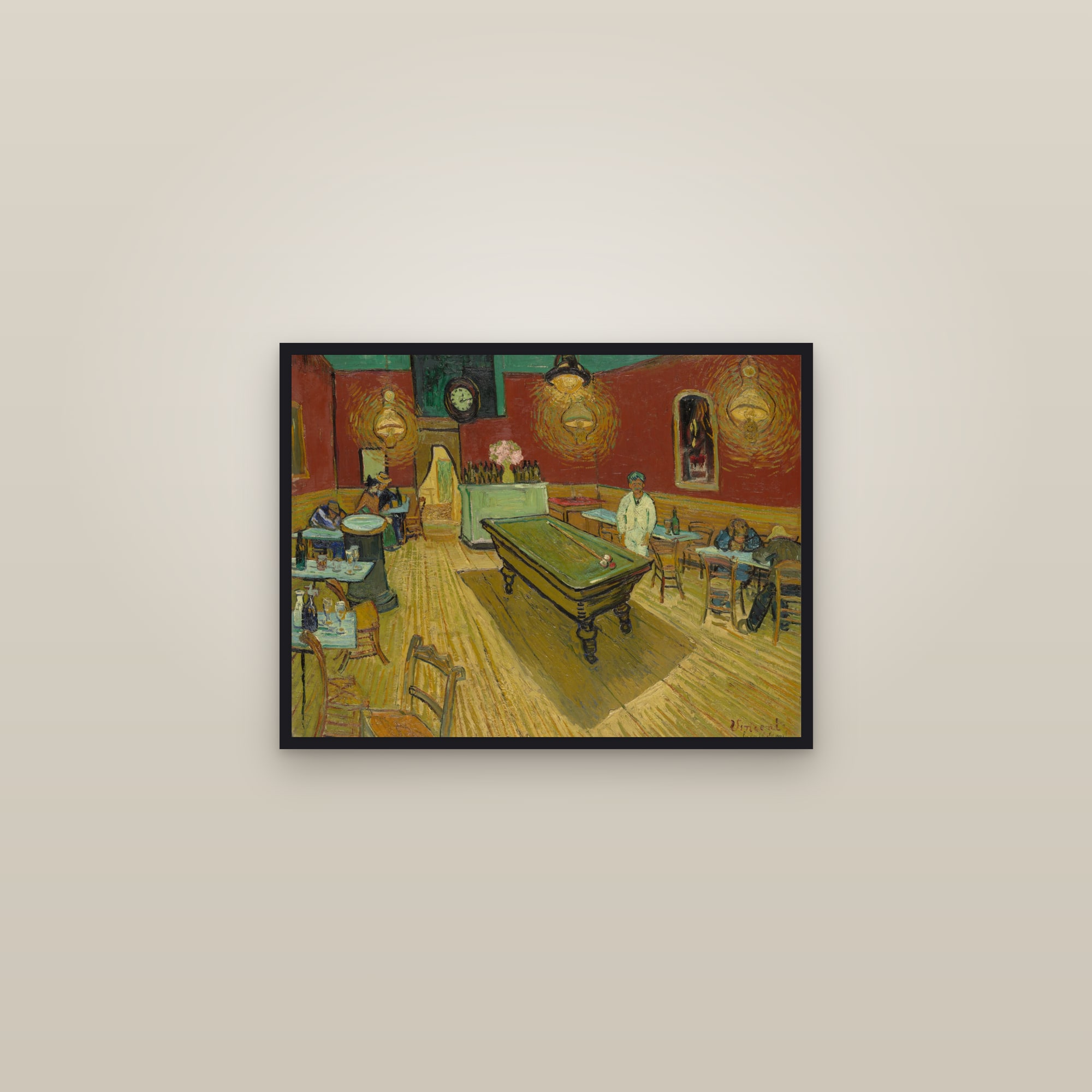 The Night Café (Full) — Full-Bleed Edition — framed in a gallery setting