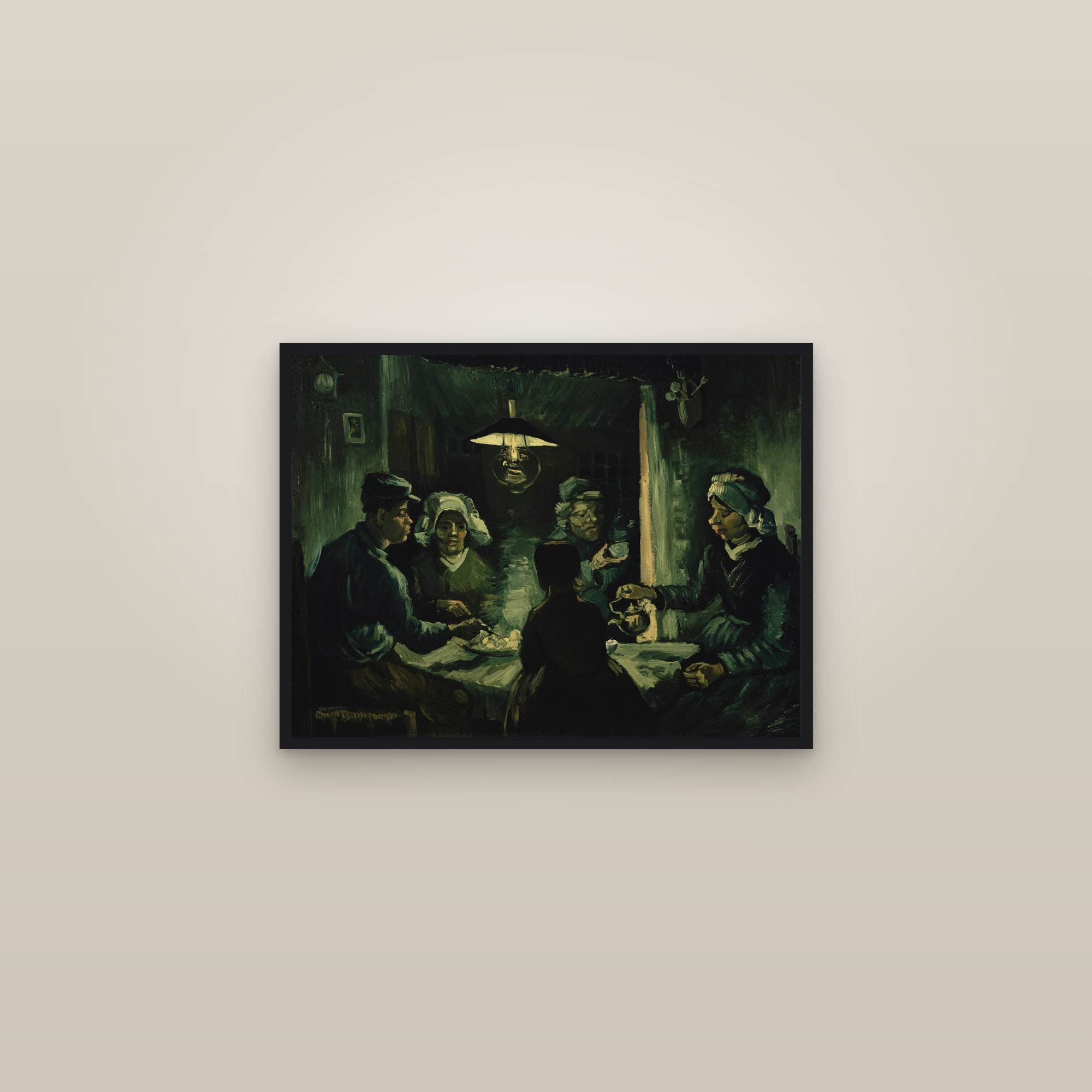 The Potato Eaters (Full) — Full-Bleed Edition — framed in a gallery setting