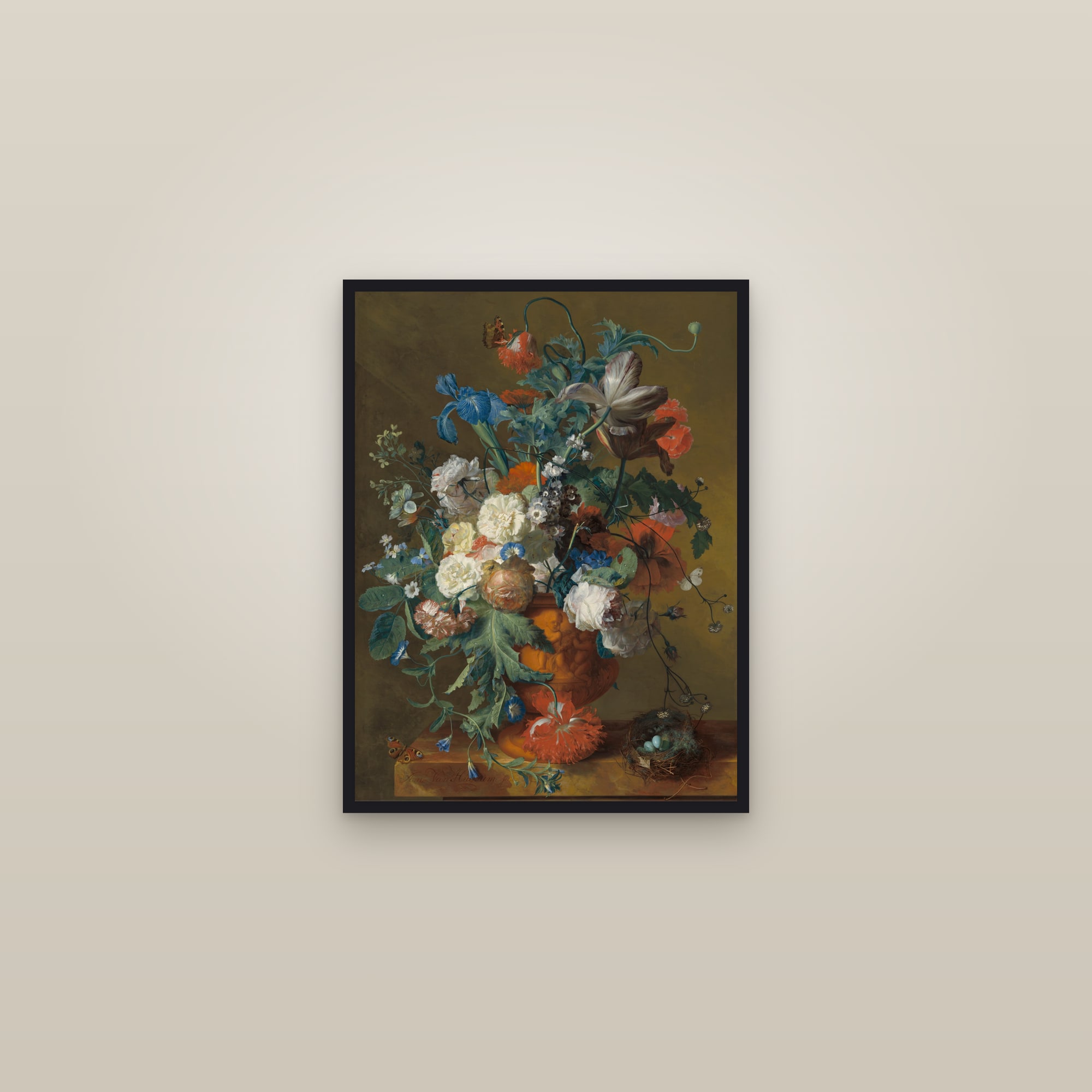 Flowers in an Urn (Full) — Full-Bleed Edition — framed in a gallery setting
