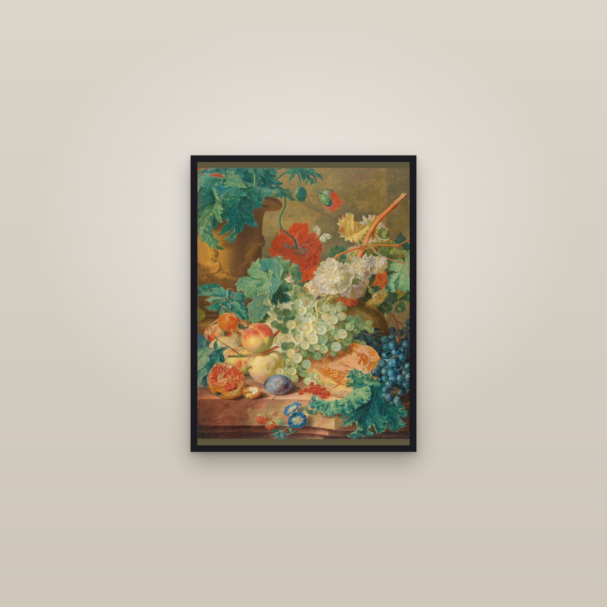Still Life with Flowers and Fruit (Full) — Full-Bleed Edition — framed in a gallery setting