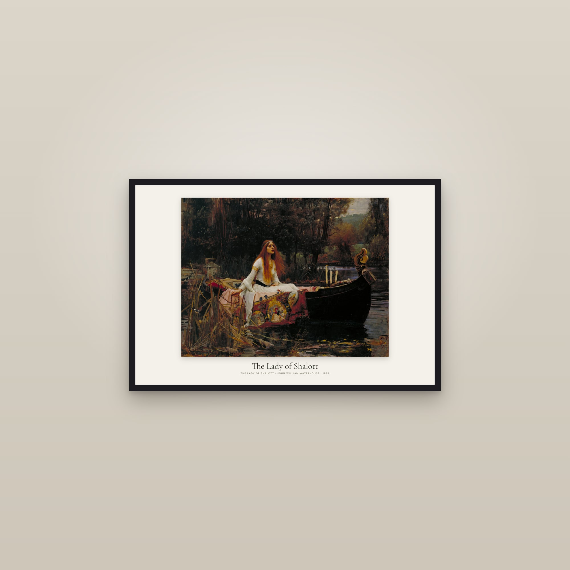 The Lady of Shalott — framed in a gallery setting