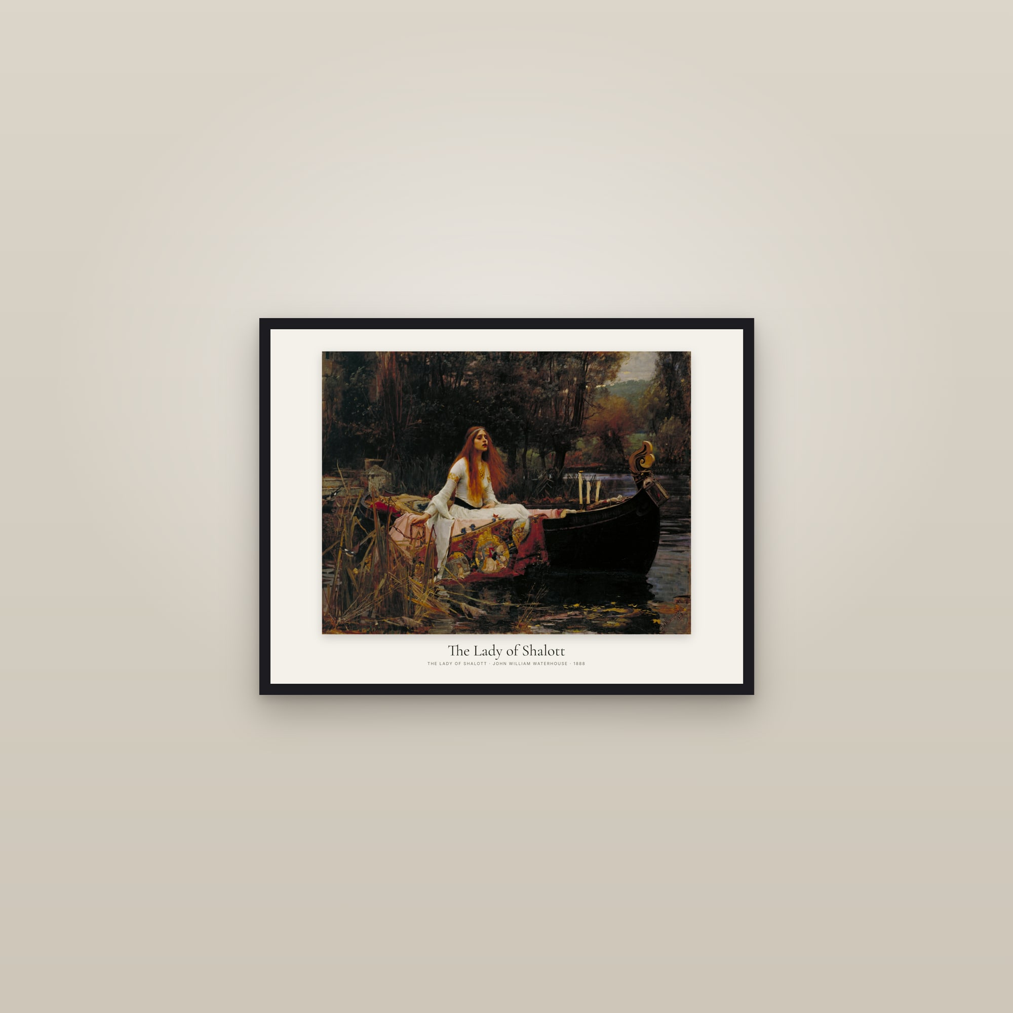 The Lady of Shalott — framed in a gallery setting