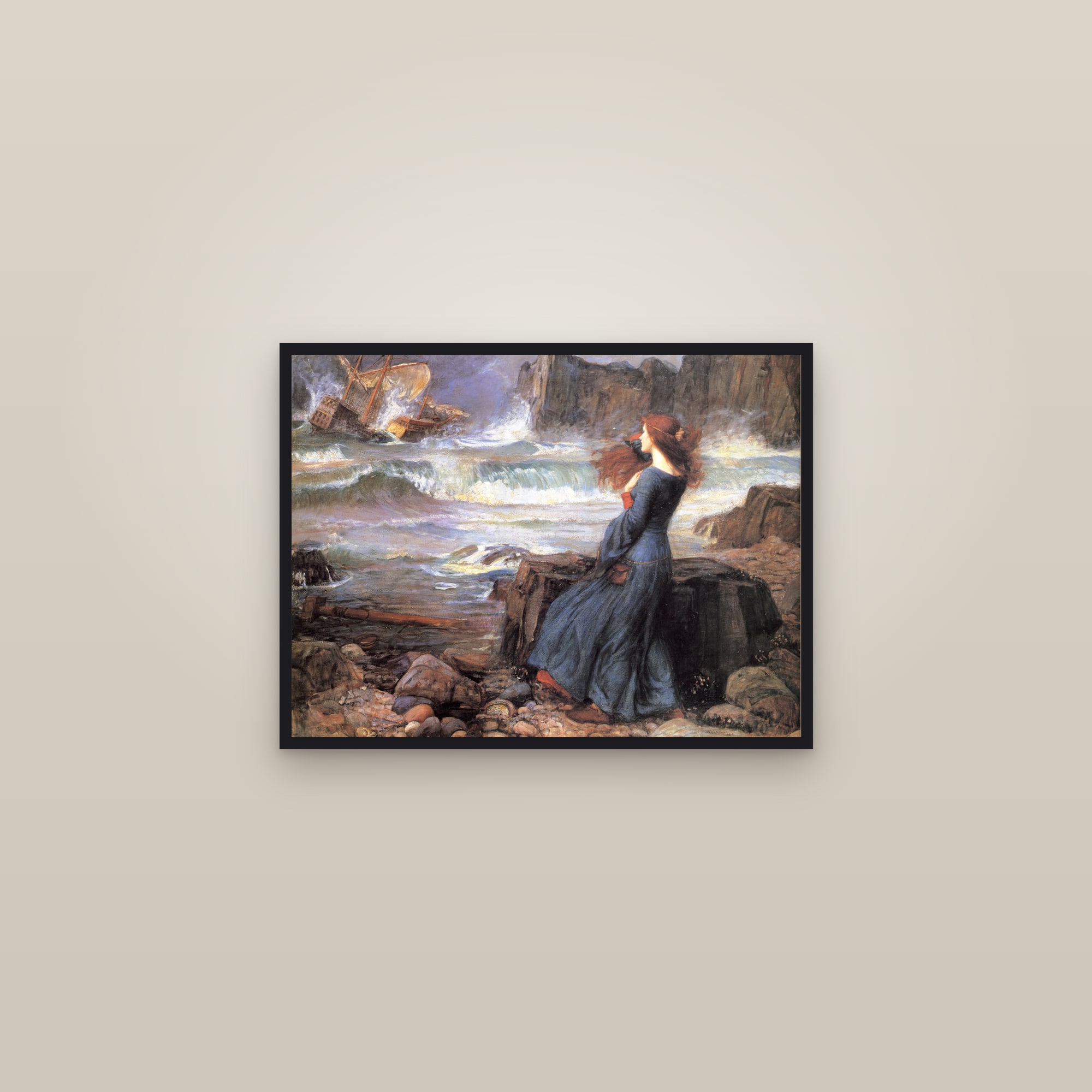 Miranda – The Tempest — Full-Bleed Edition — framed in a gallery setting