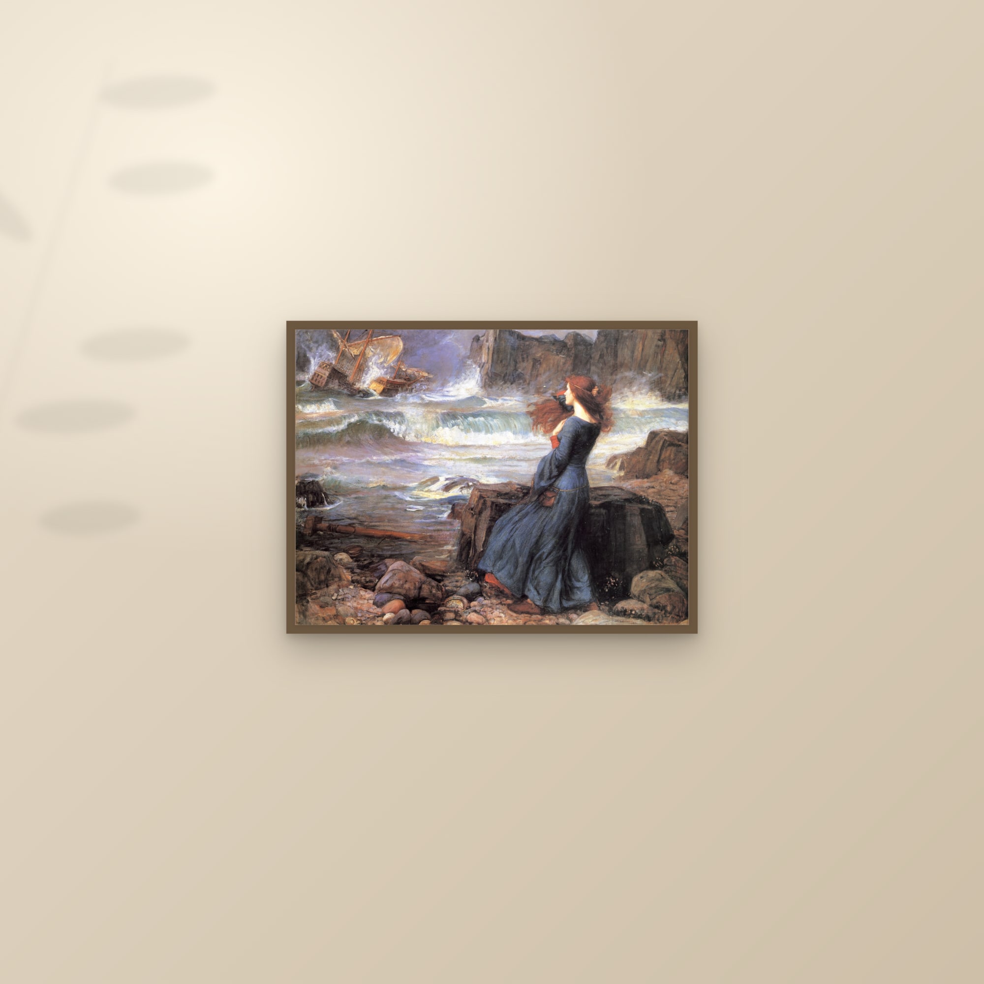 Miranda – The Tempest — Full-Bleed Edition — framed and styled on a sunlit wall