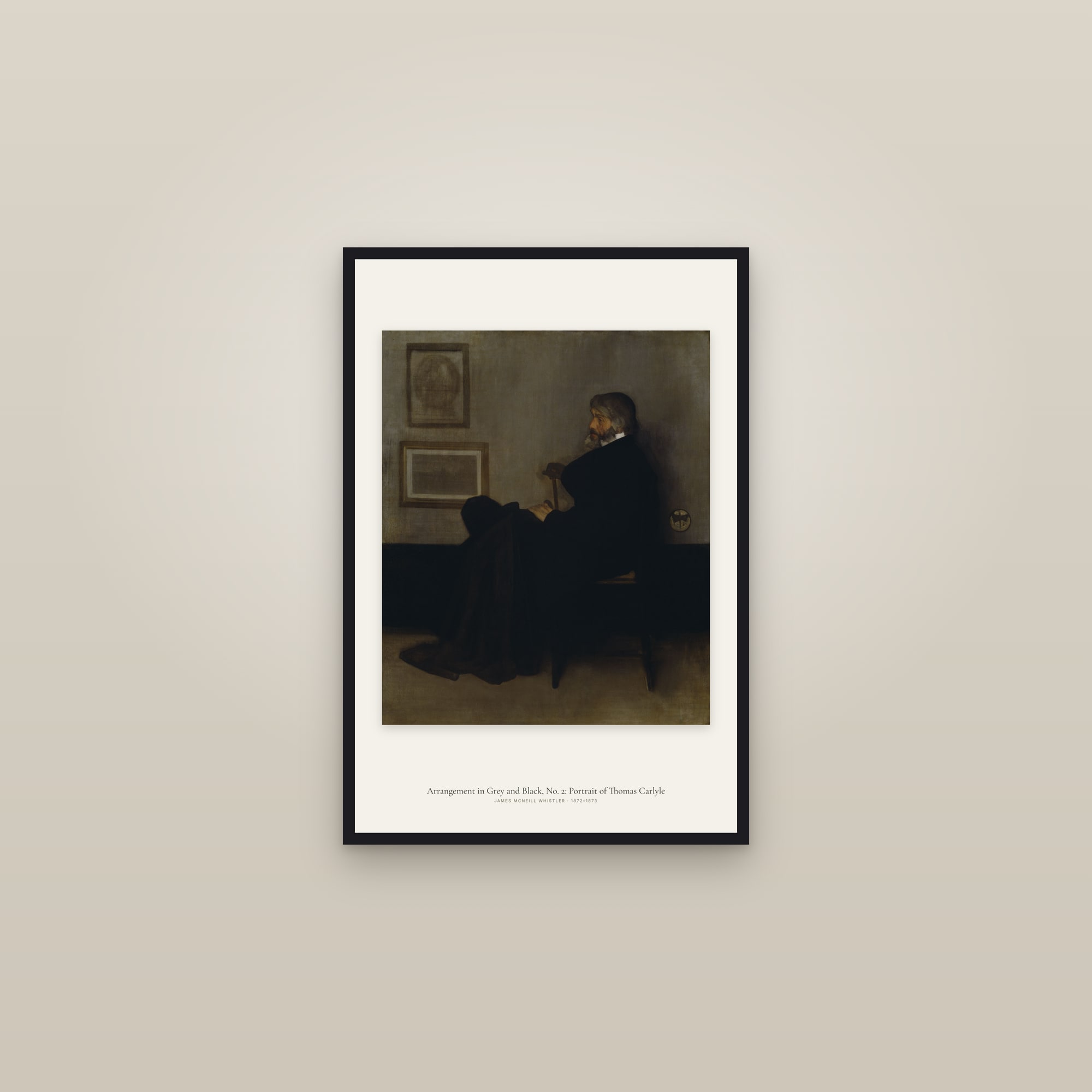 Arrangement in Grey and Black, No. 2: Portrait of Thomas Carlyle — framed in a gallery setting