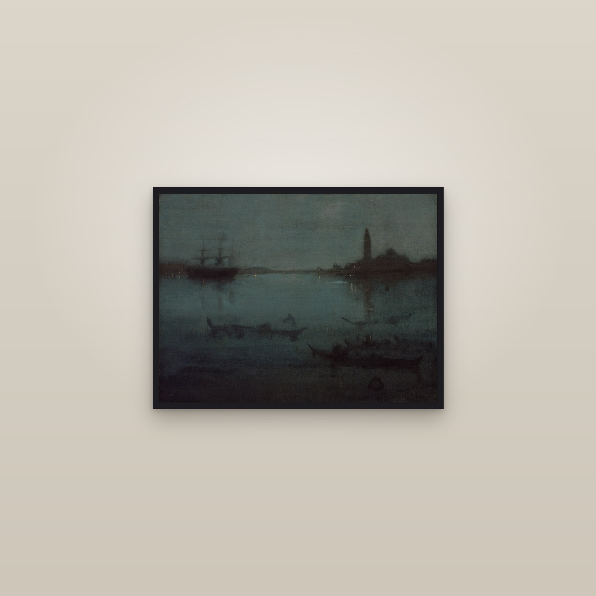 Nocturne in Blue and Silver: The Lagoon, Venice (Full) — Full-Bleed Edition — framed in a gallery setting