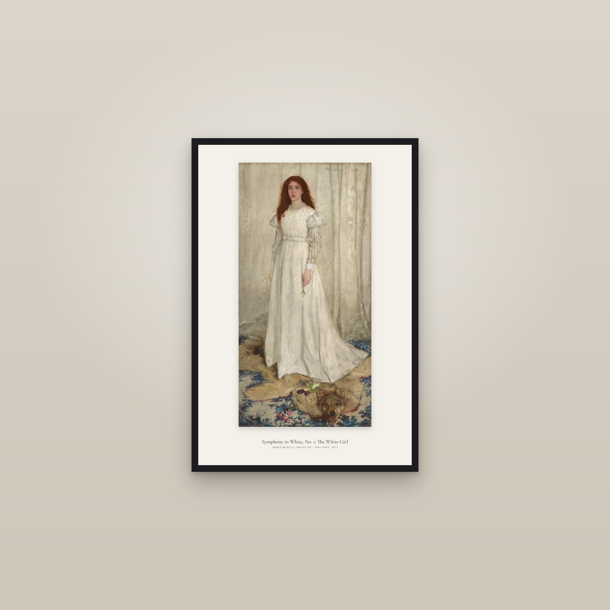 Symphony in White, No. 1: The White Girl — framed in a gallery setting
