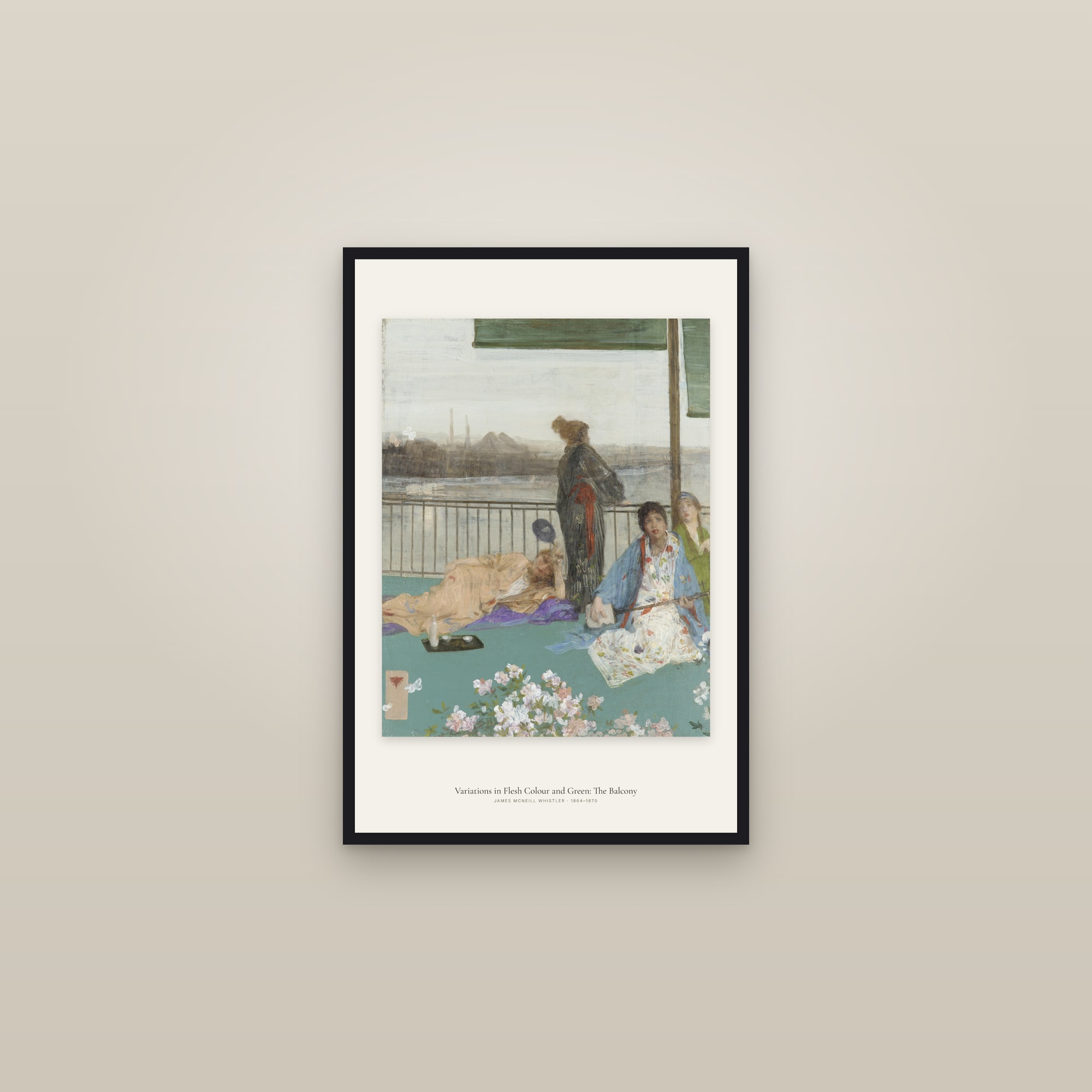 Variations in Flesh Colour and Green: The Balcony — framed in a gallery setting