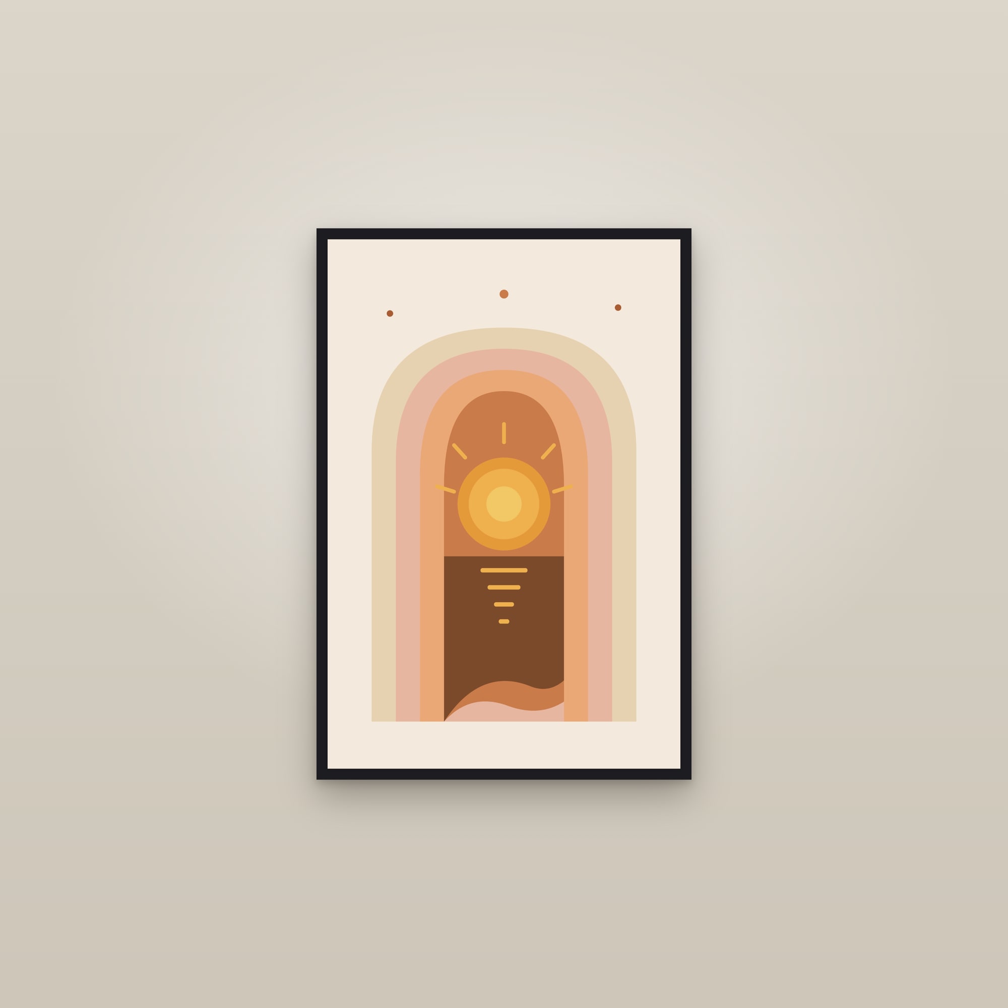 Boho Sun Arch Print (Sunrise) — Desert Sunrise — framed in a gallery setting