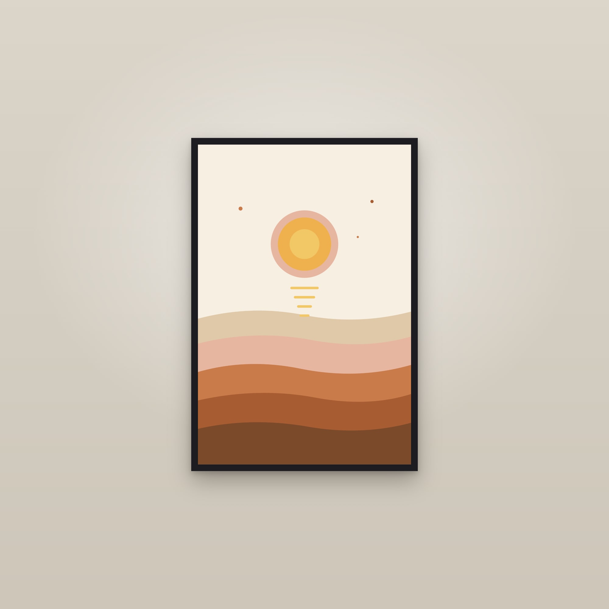 Dune Horizon Print — Boho Desert Sun — framed in a gallery setting